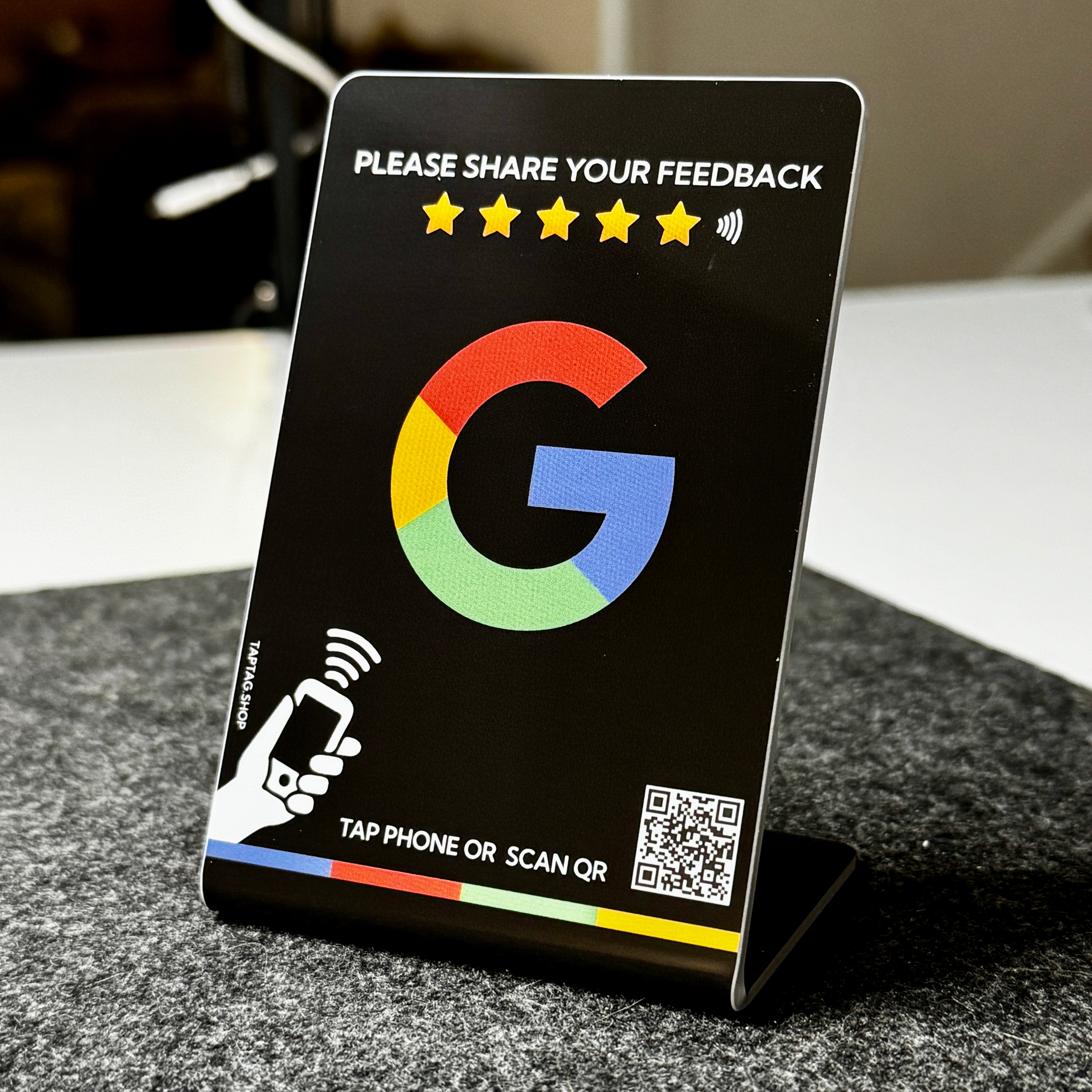 Black google tap sign - tap to leave a google review