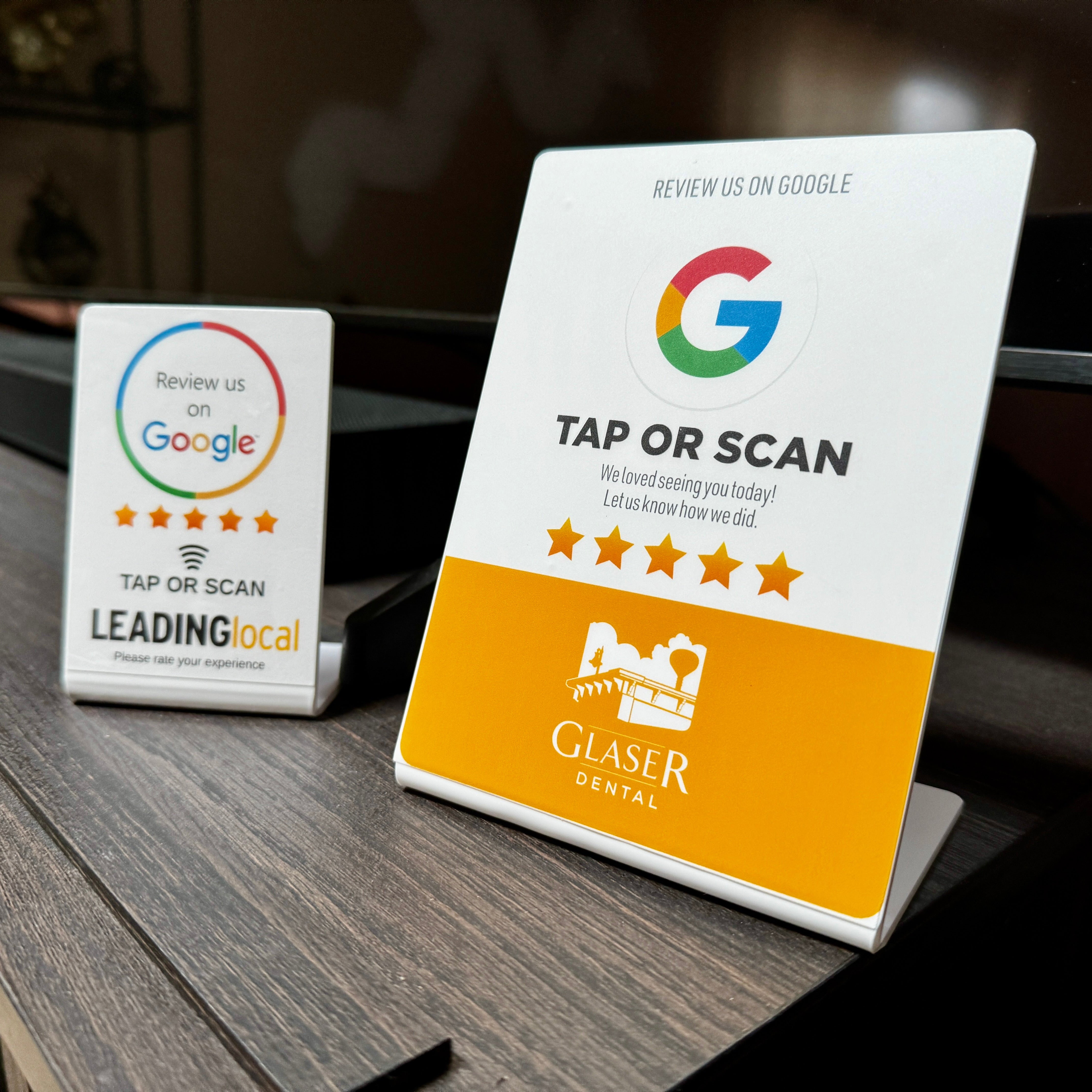 Small and large custom tap standup sign with NFC and QR