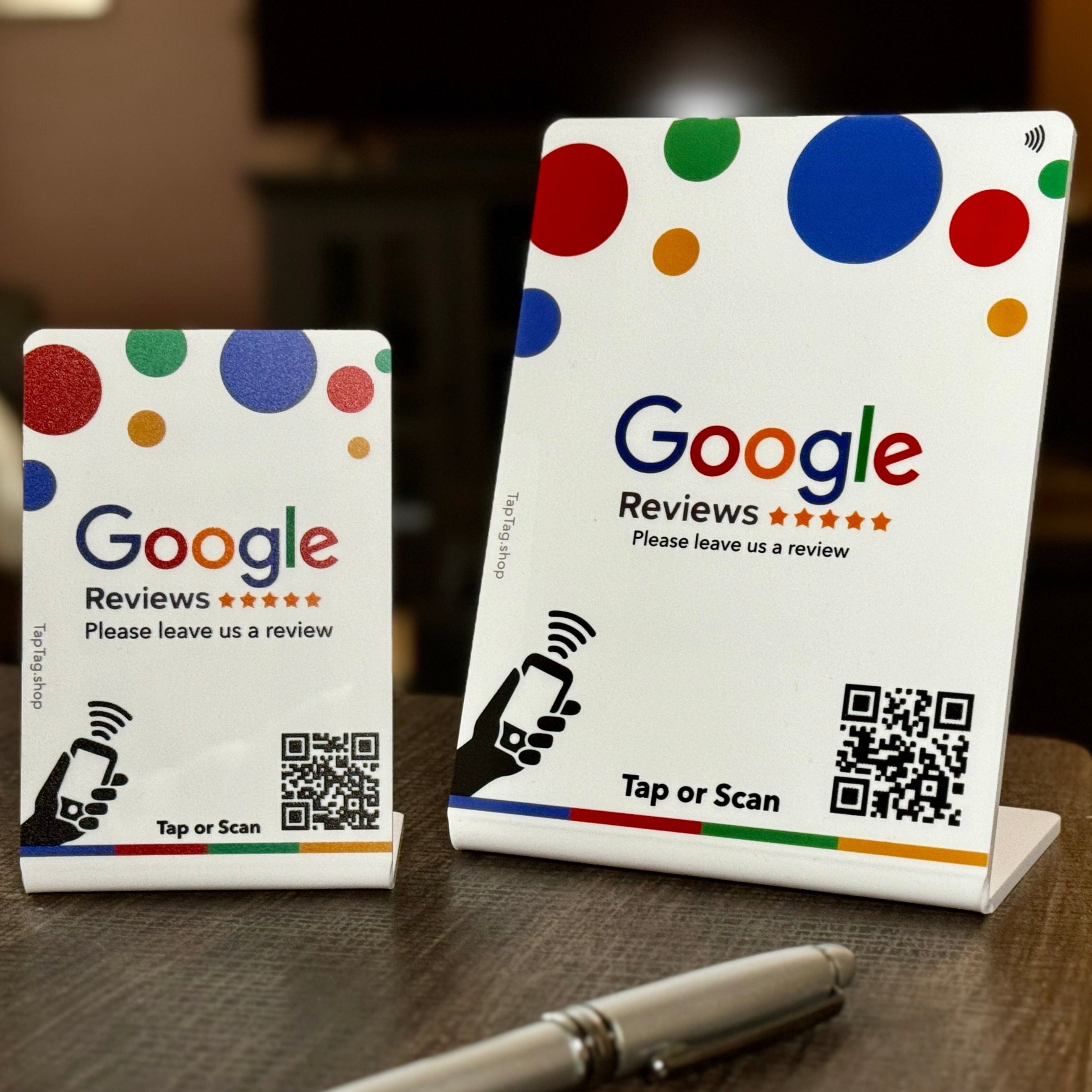 Standup google tap review counter sign with NFC and QR. Google tap table topper standup L-shaped Sign to capture google reviews