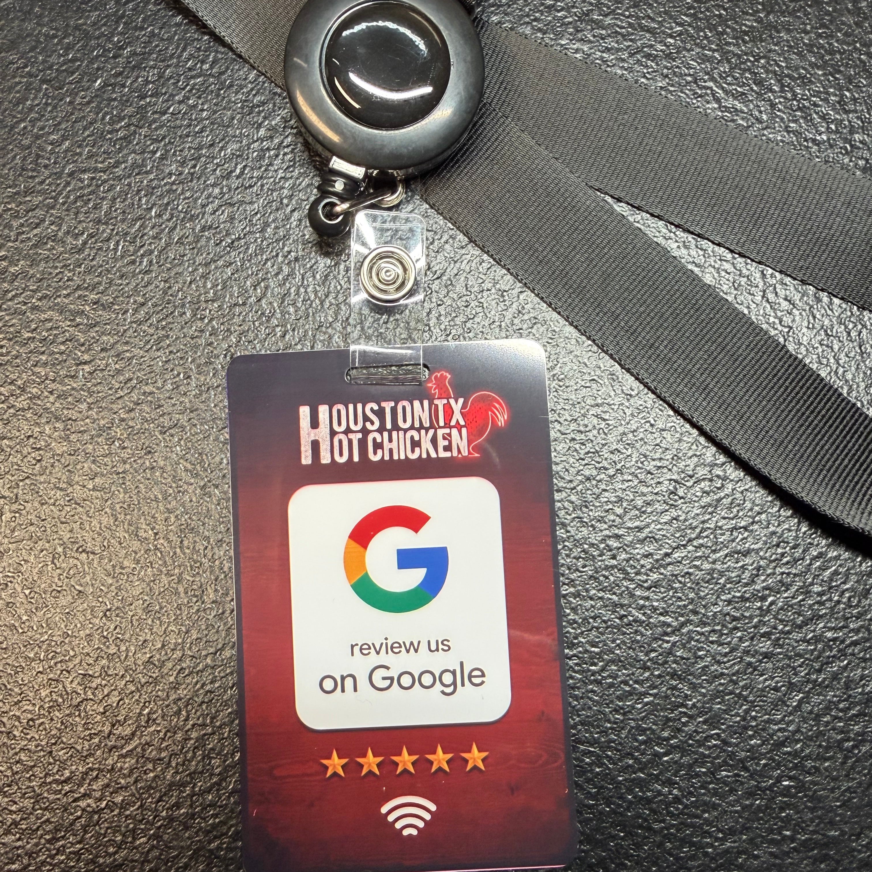 Custom tap lanyard to capture reviews. Tap to a smartphone to get google reviews. Customize with your own logo or graphics. NFC technology with lanyard.