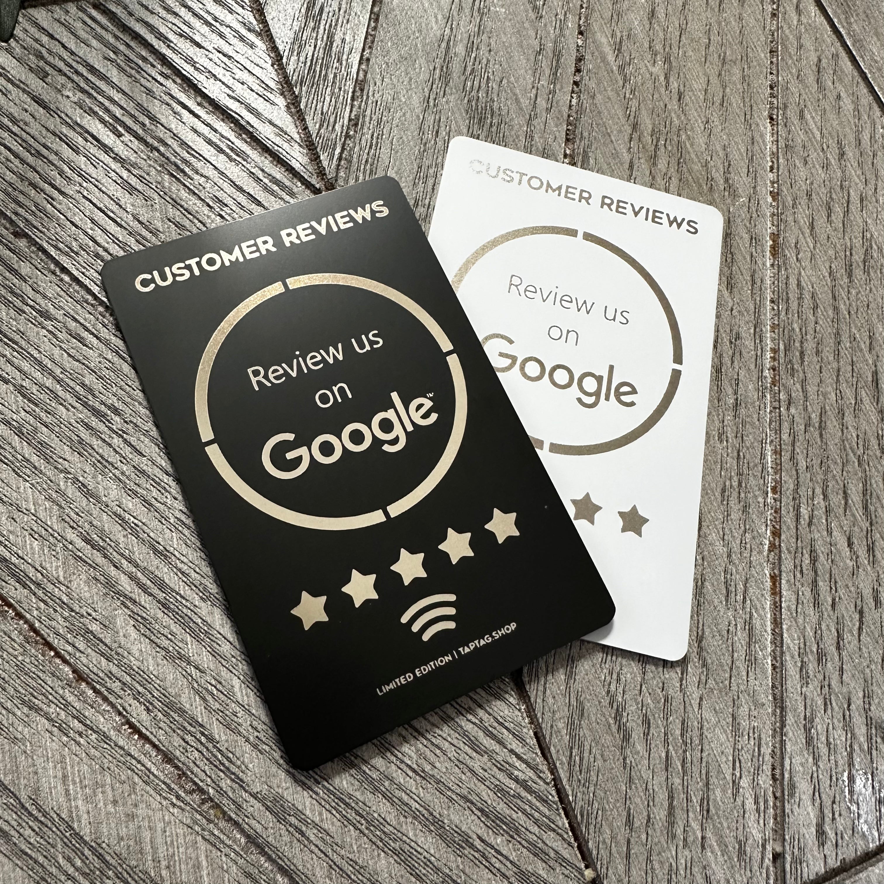 Stainless steel metal google tap review card, tap fro reviews.
