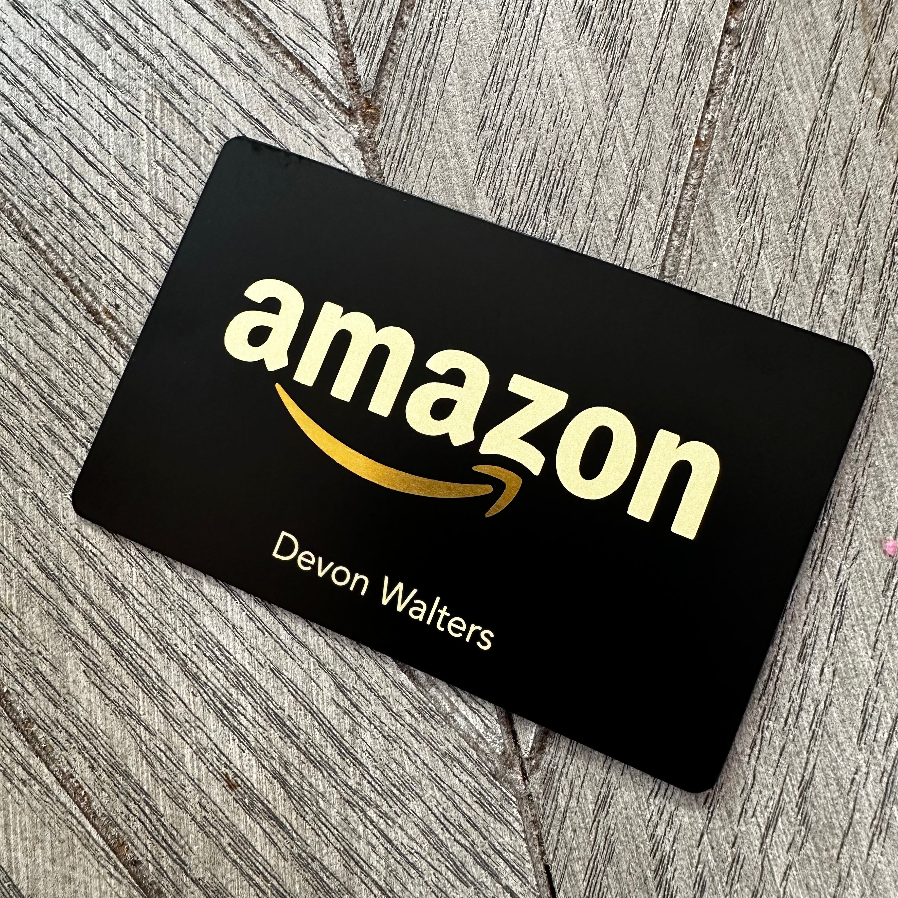 Brass custom tap business card, engraved gold on black. Tap to share contact info and digital profile