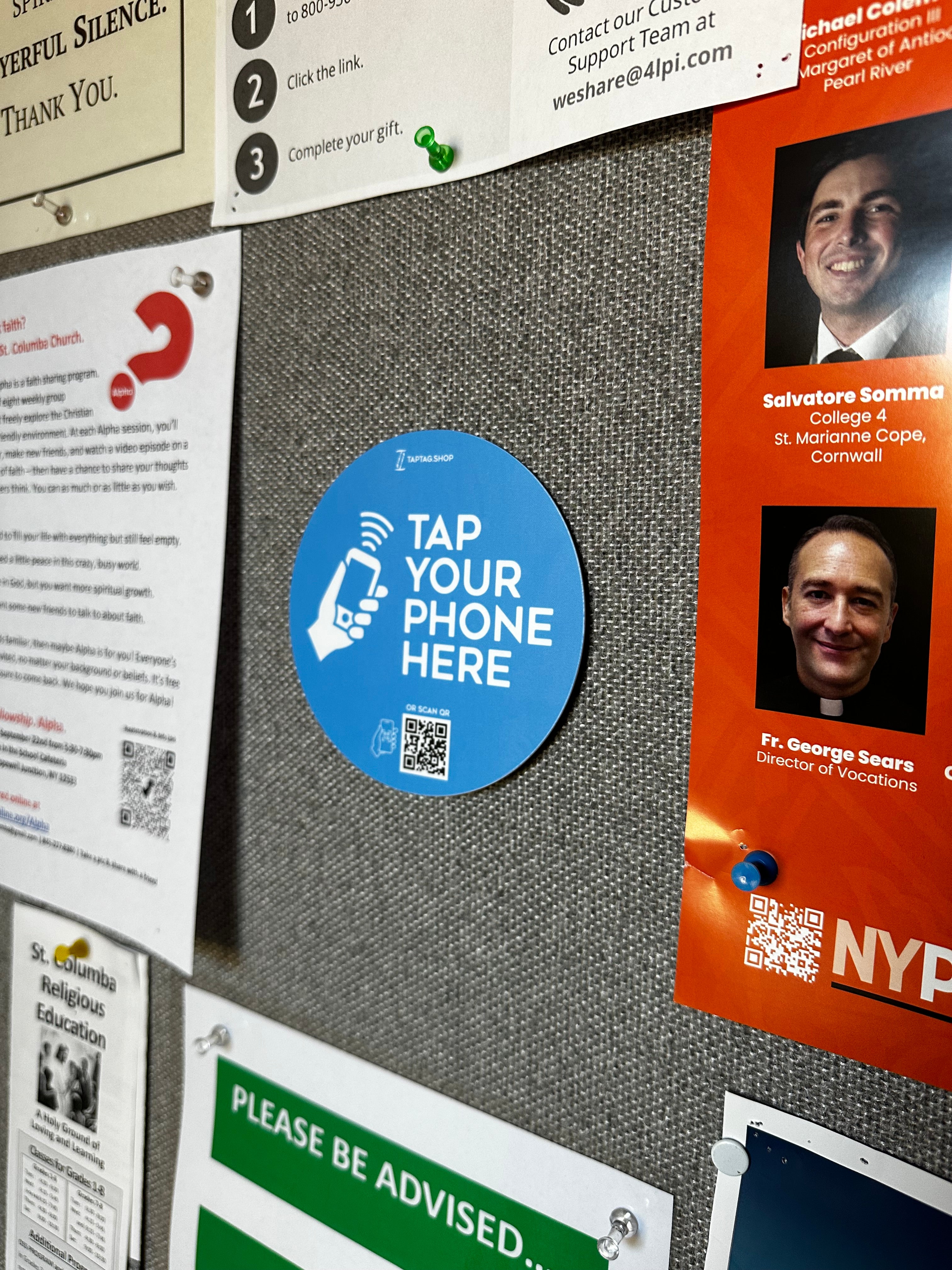 tap to scan qr sign on church bulletin board