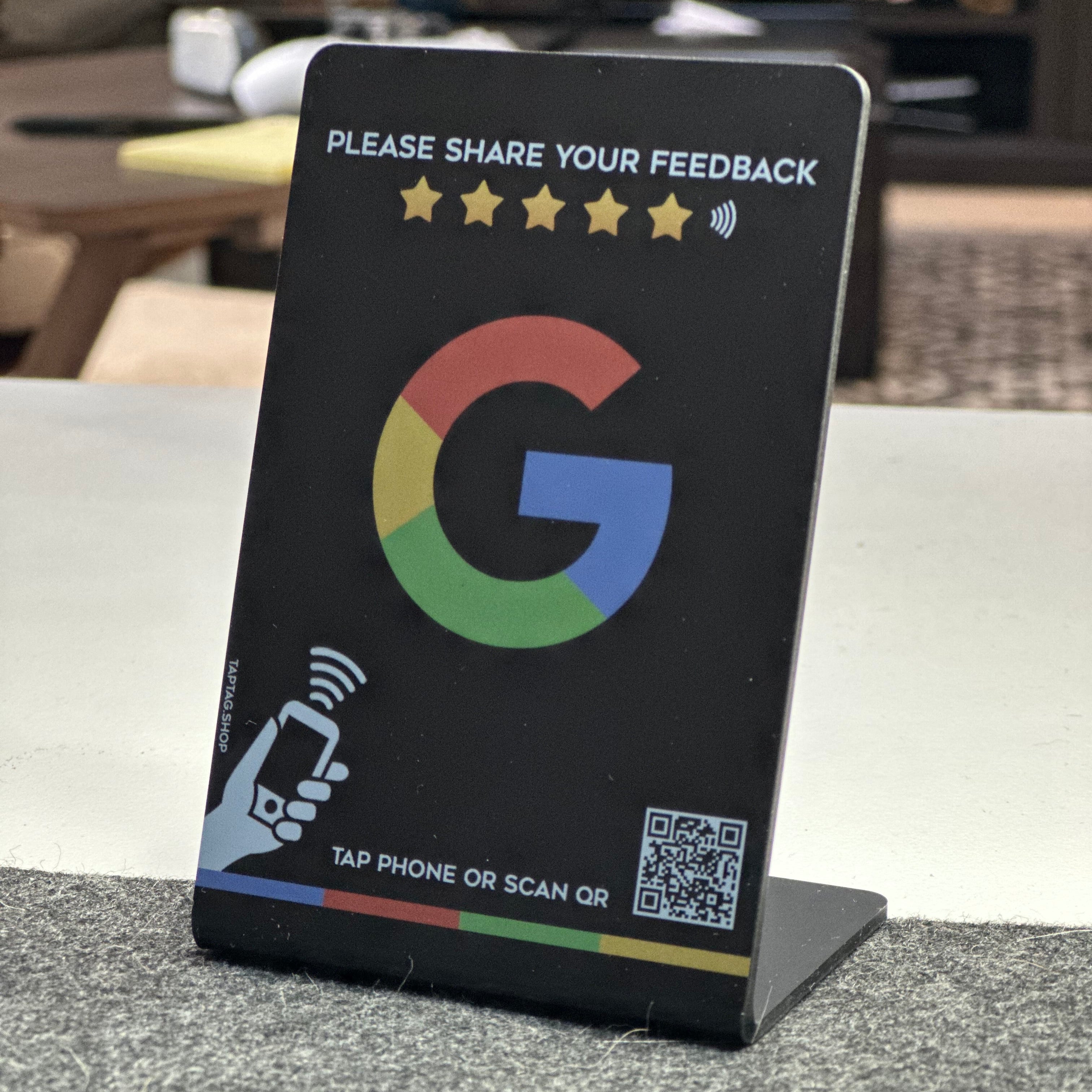 Black google tap review sign