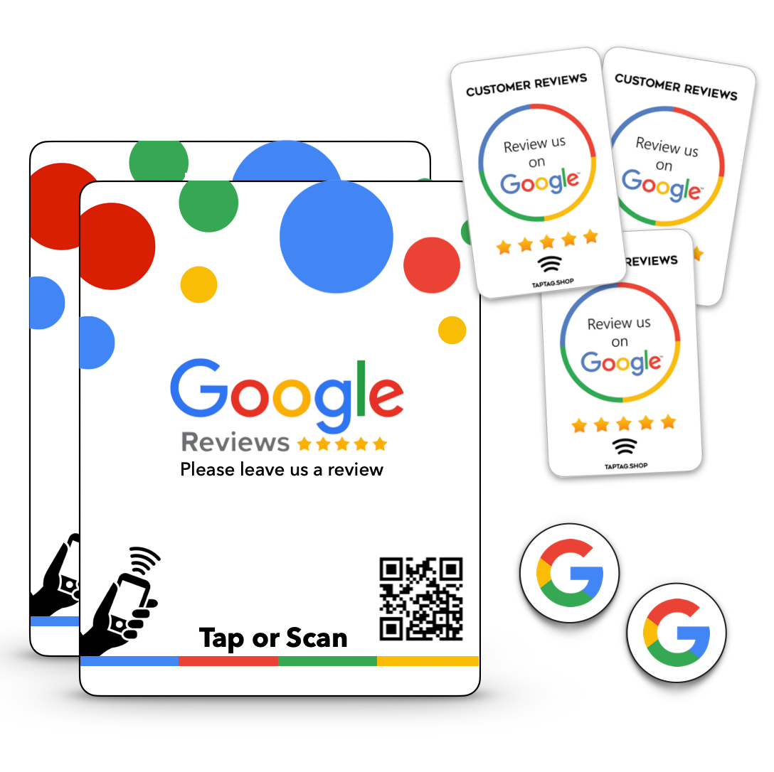 Tap Google review products for businesses. Tap To leave a google review. Multiple product options in each pack