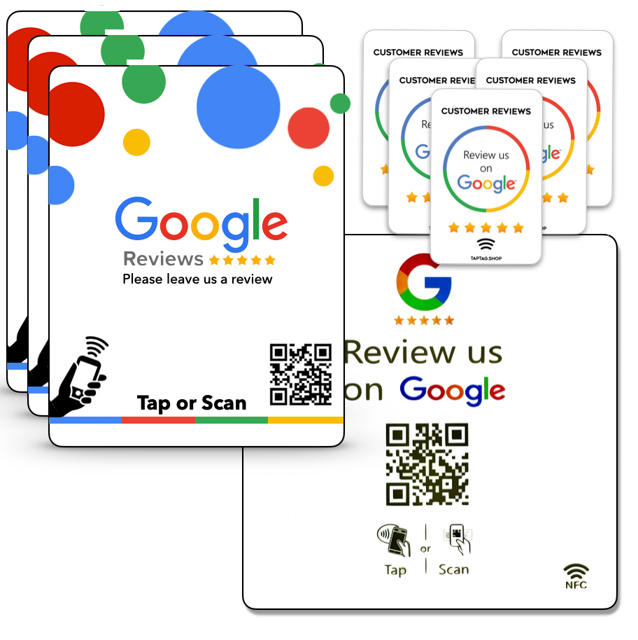 Tap Google review products for businesses. Tap To leave a google review. Multiple product options in each pack