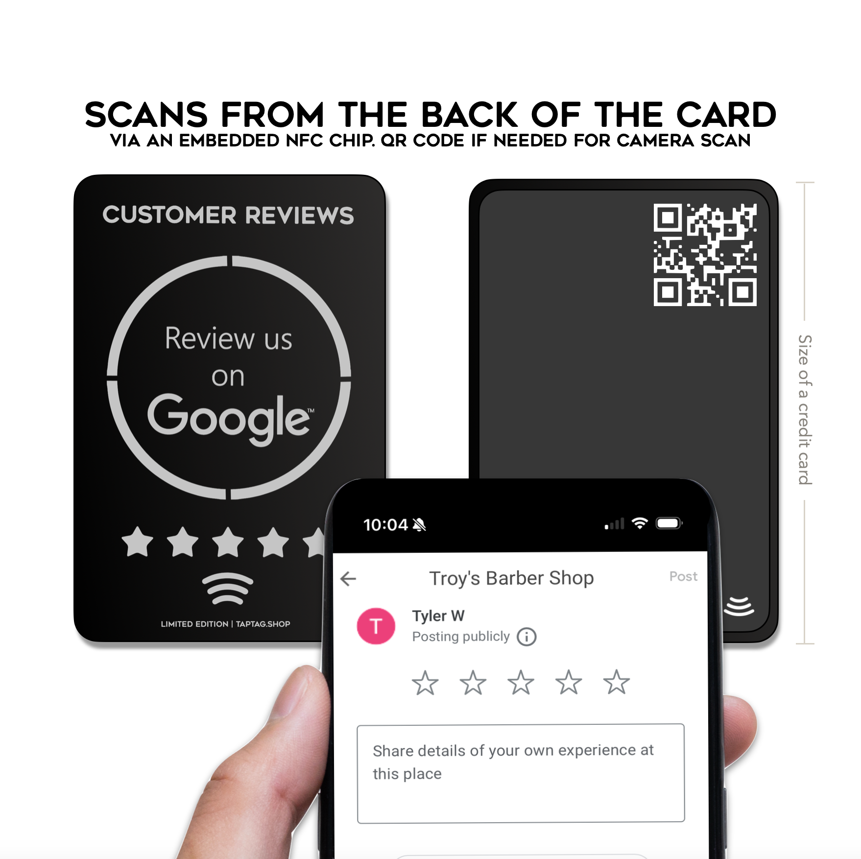 Stainless steel metal google tap review card, tap fro reviews.