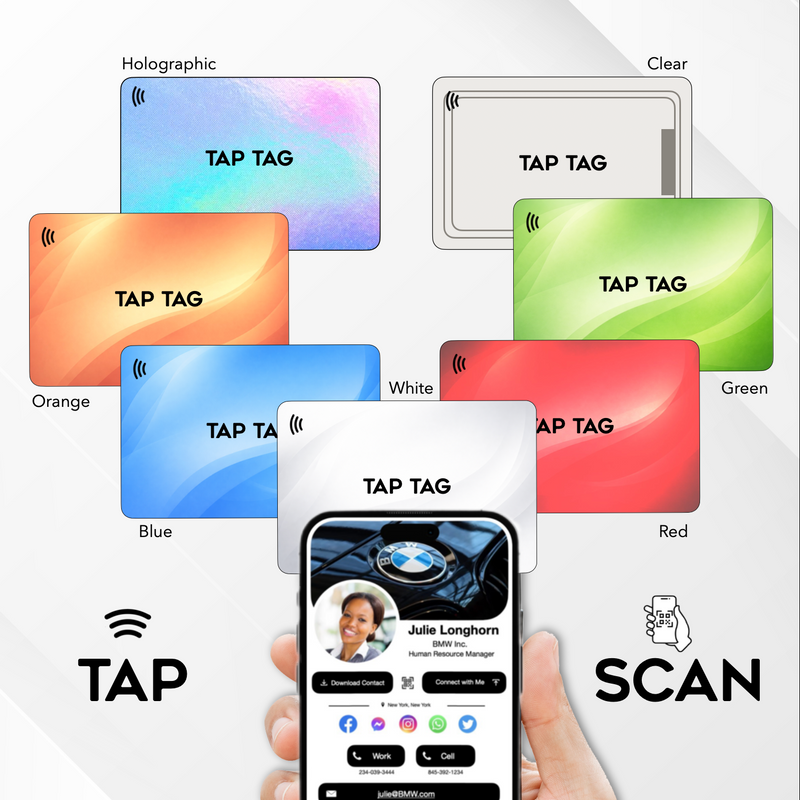 Tap Business Card. Tap to see websites, contact info, google reviews, anything. Comes in 7 different colors Lightweight and affordable costs. Comes with free digital business card dashboard to manage content. Selection