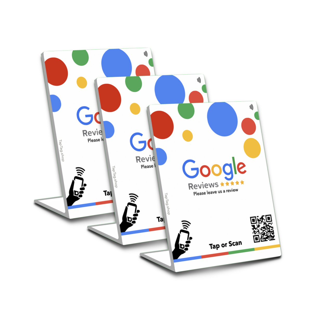 Tap Google Review Sign for counter or storefront. 3 pack