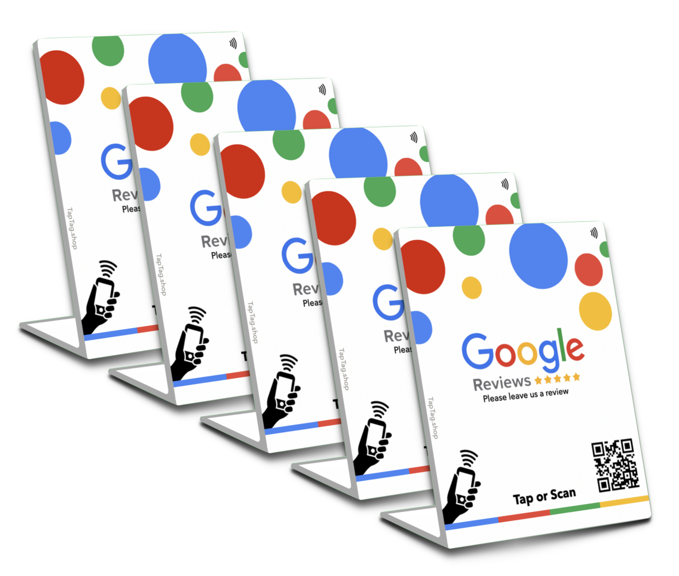 Tap Google Review Sign for counter or storefront. 5 pack