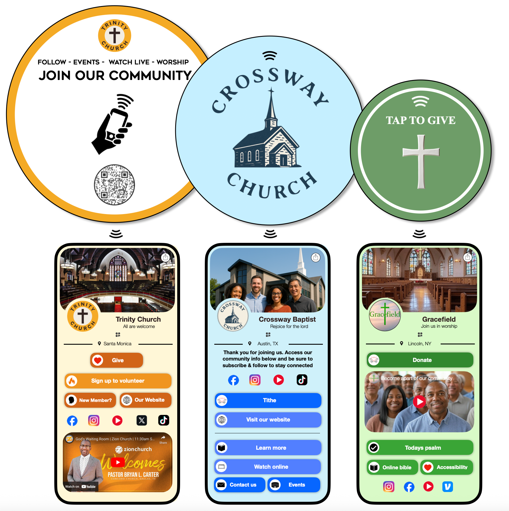 Tap signs for church seating. Tap church sign, tap to give. Custom graphic, custom artwork