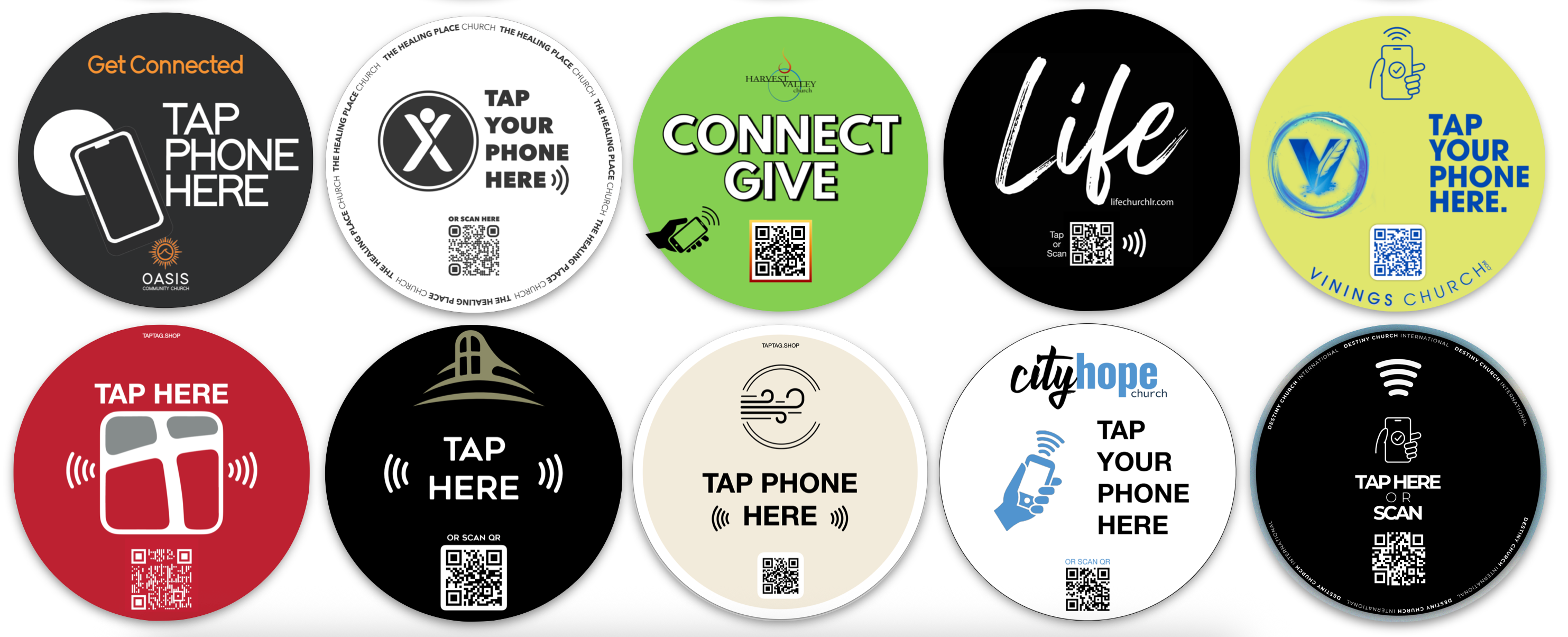 Tap signs for church seating. Tap church sign, tap to give