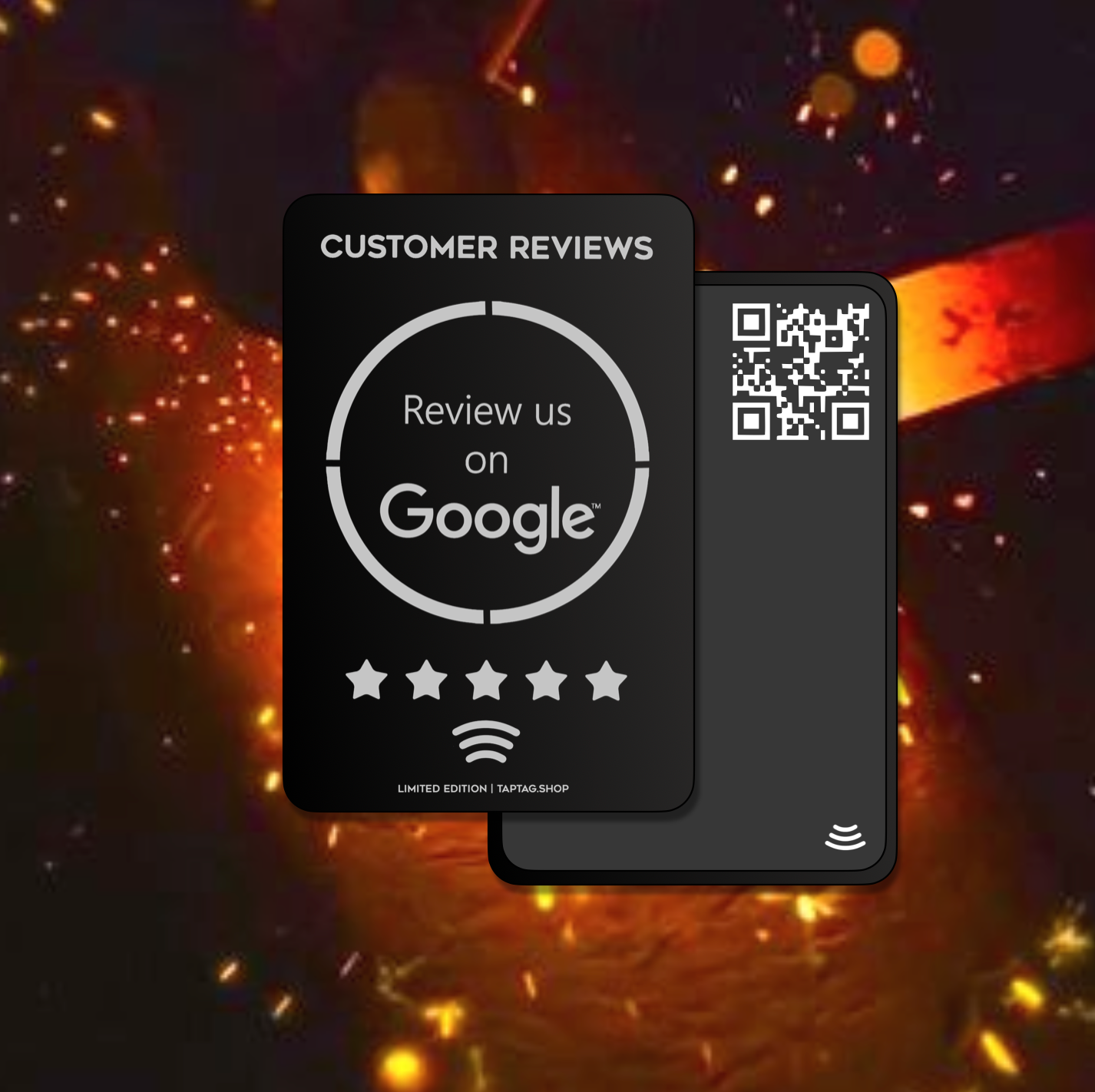 Stainless steel metal google tap review card, tap fro reviews.