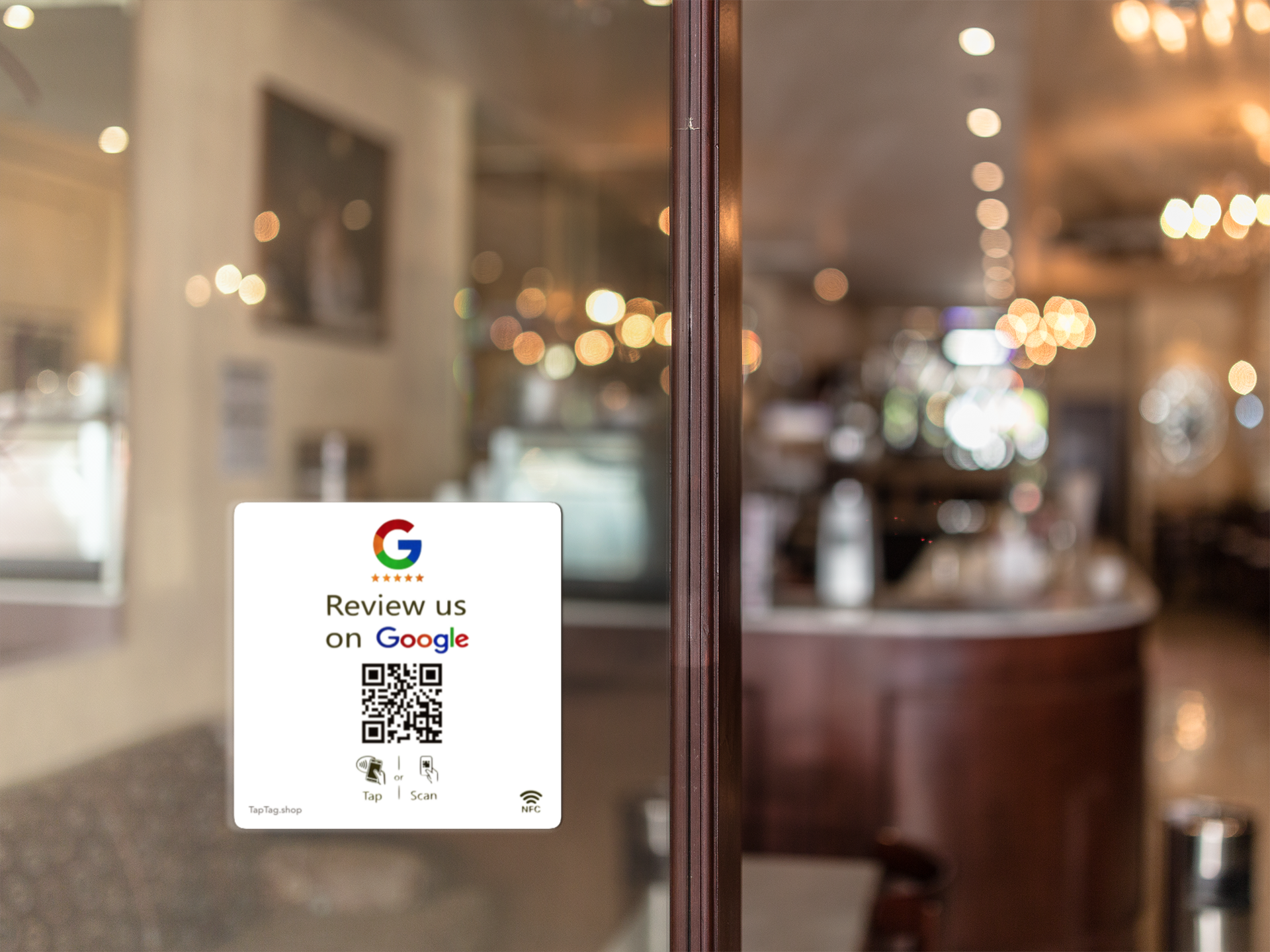 Google Review Window sticker, printed on both sides with tap and QR ability to leave a google review.