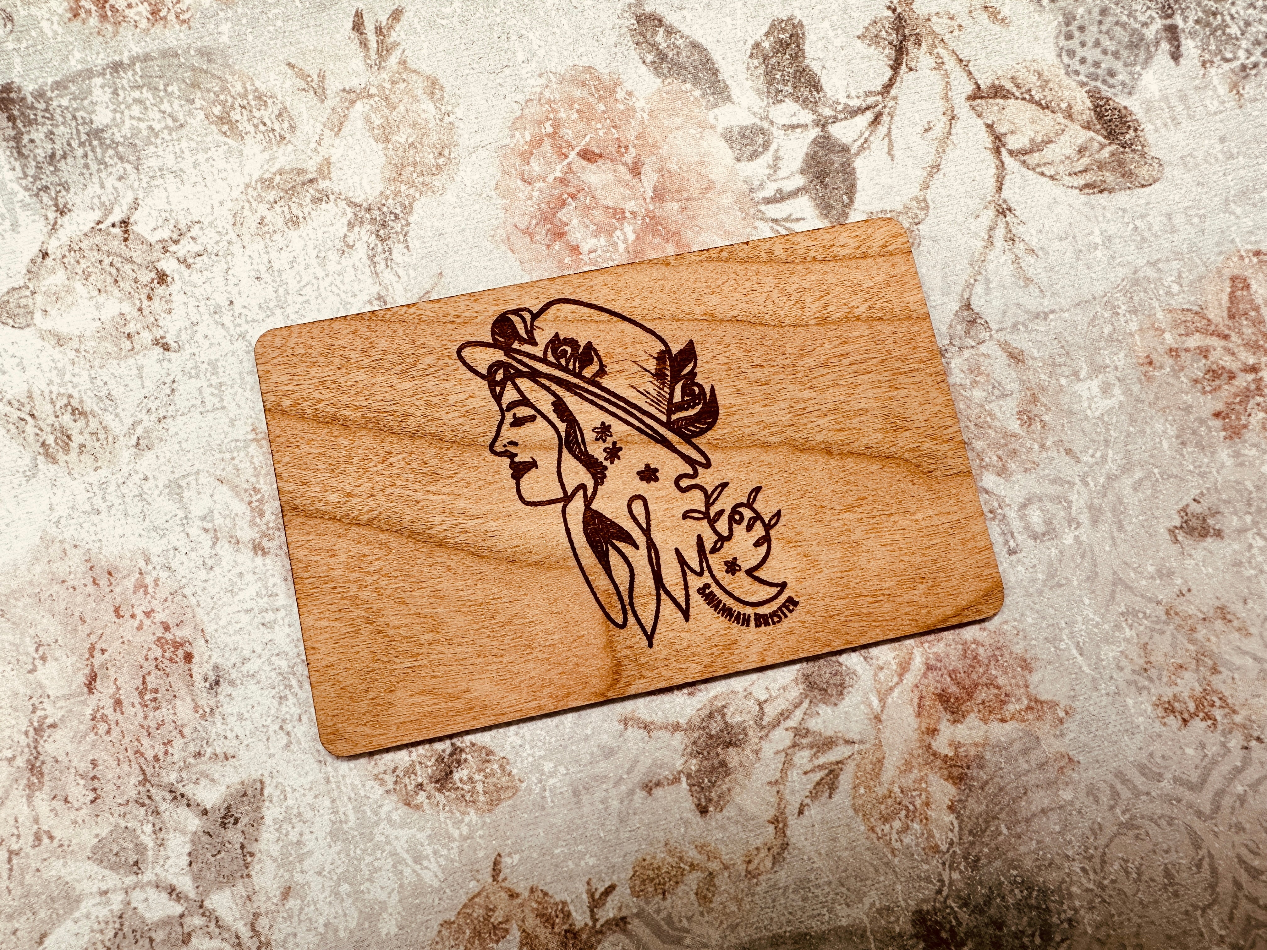Custom Cherry wood nfc tap business card, tap to share contact info and digital profile. burn engrave