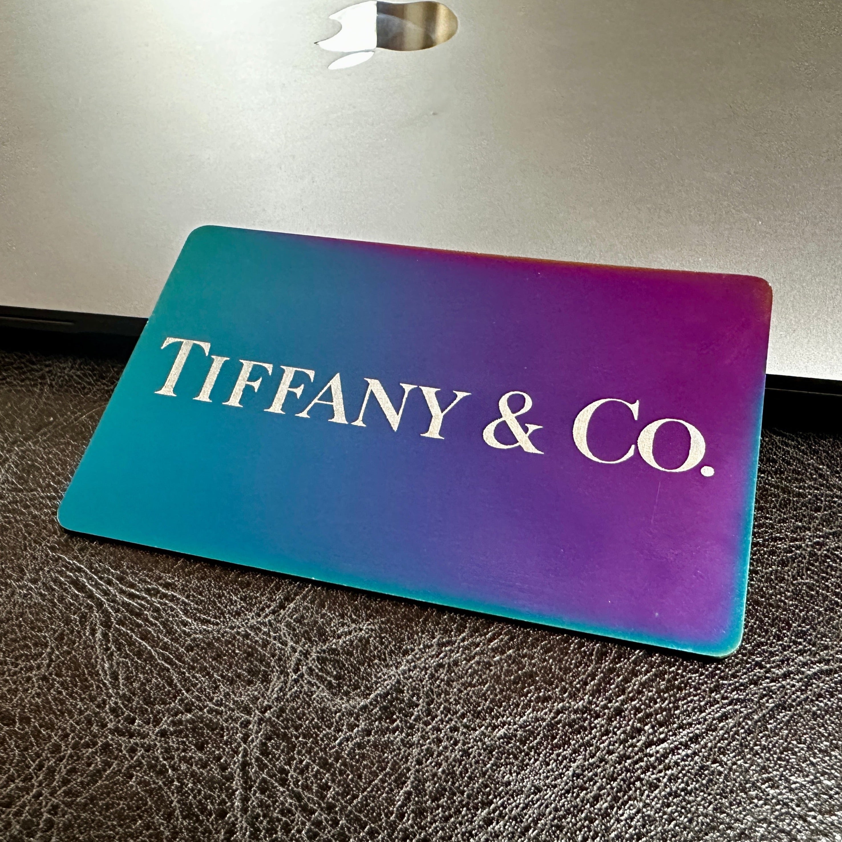 Custom engraved Iridescent chrome NFC Card, tap to share contact information and digital profile