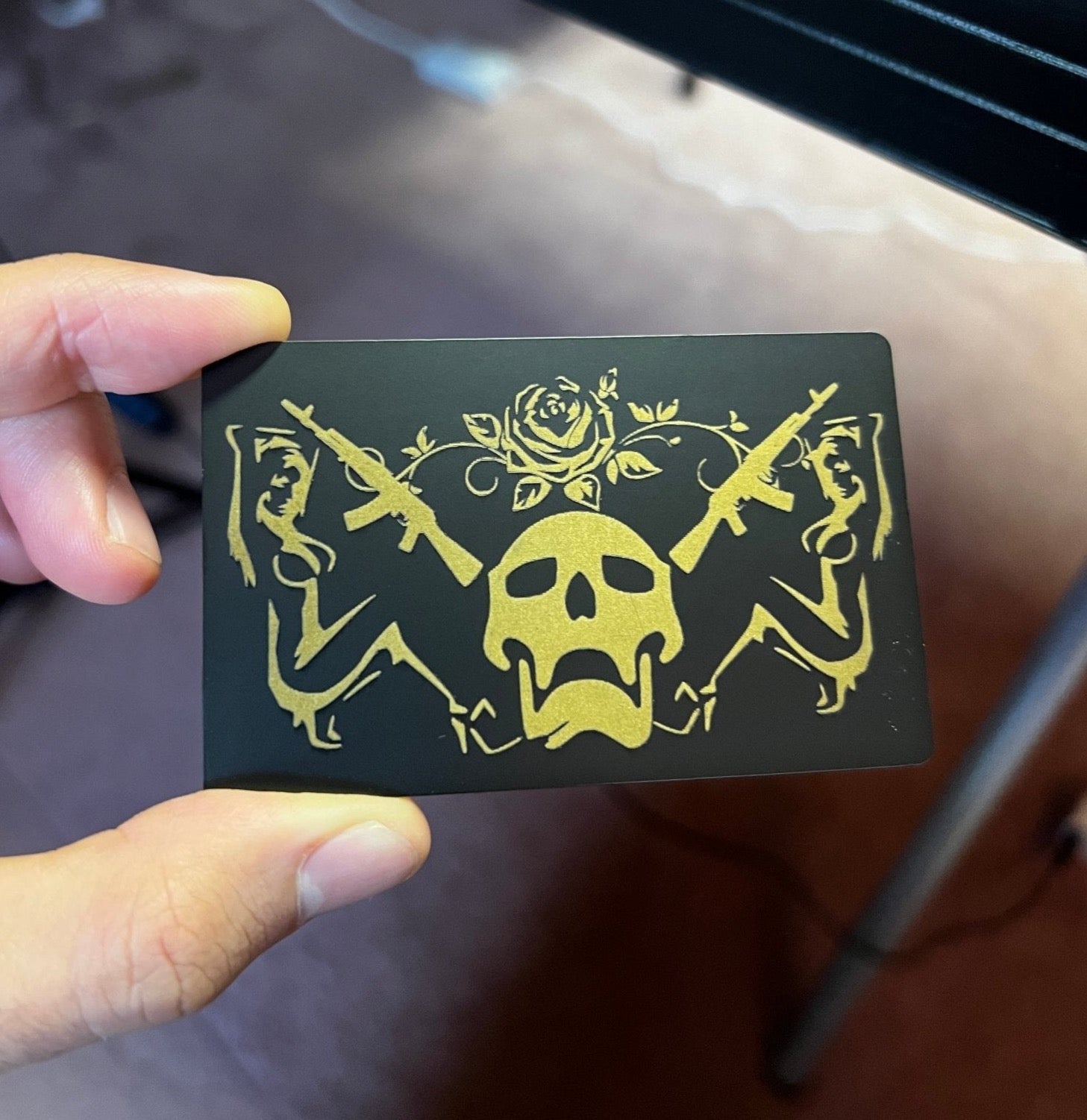 Custom Black metal tap NFC business card, gold engraving, tap to share contact card and digital business card. upload your own logo.