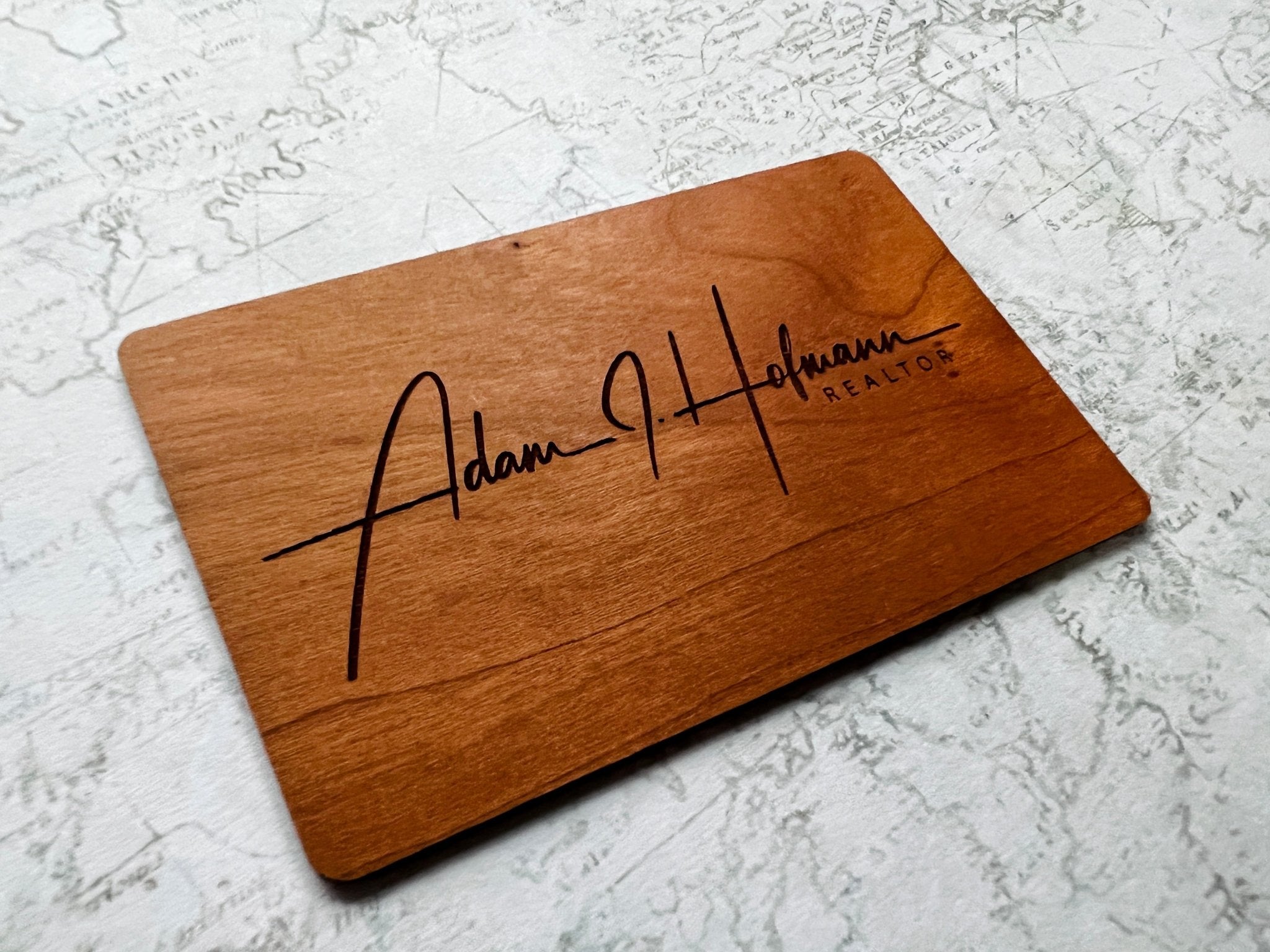 Custom Cherry wood nfc tap business card, tap to share contact info and digital profile. burn engrave