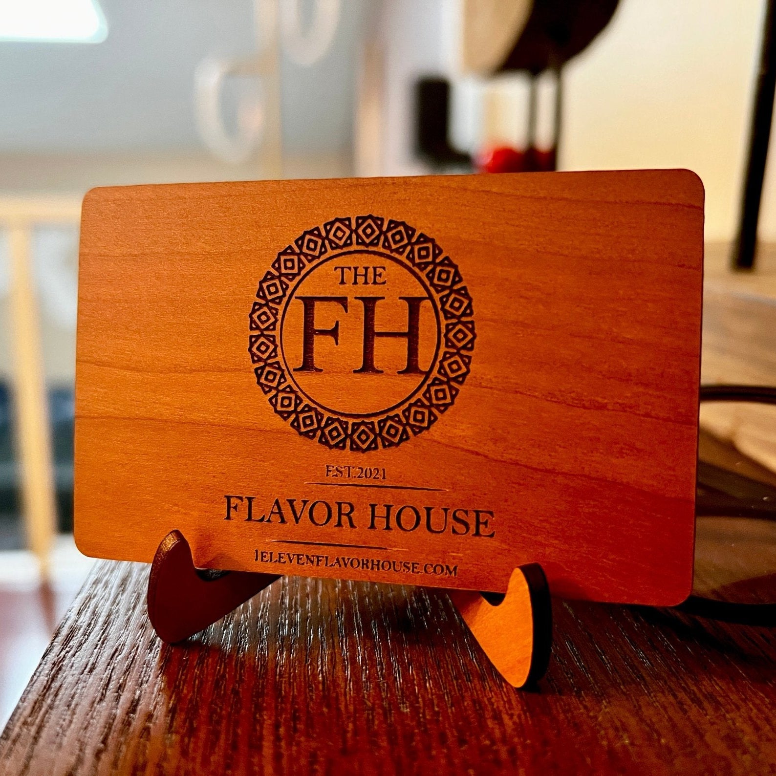 Custom Cherry wood nfc tap business card, tap to share contact info and digital profile. burn engrave