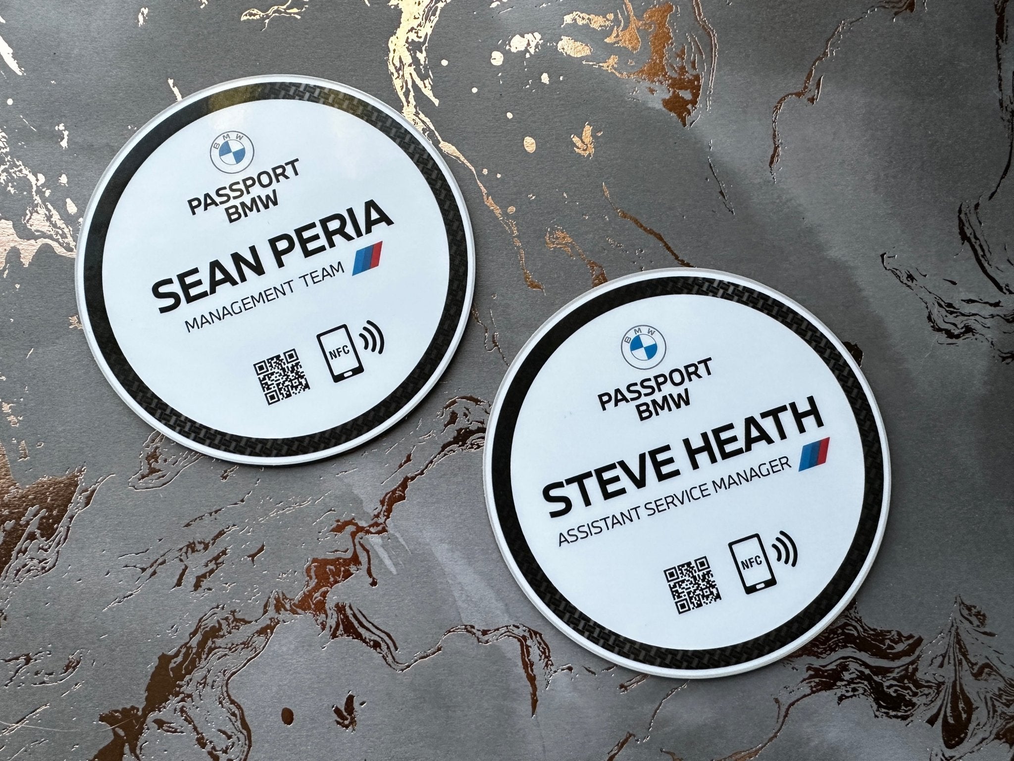 custom tap sticky counter sign plate. custom logo and qr, tap to share contact info and review site