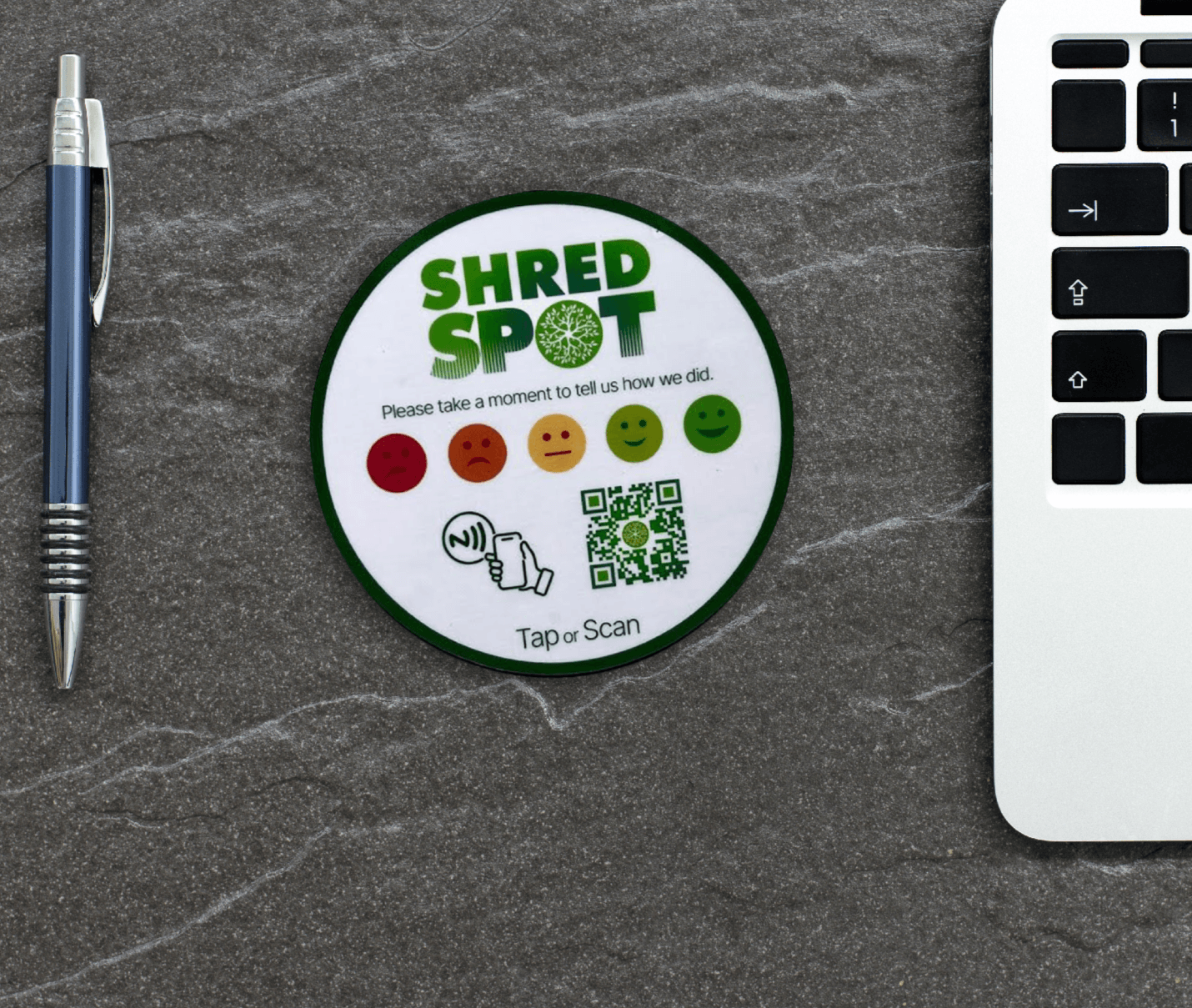 custom tap sticky counter sign plate. custom logo and qr, tap to share contact info and review site