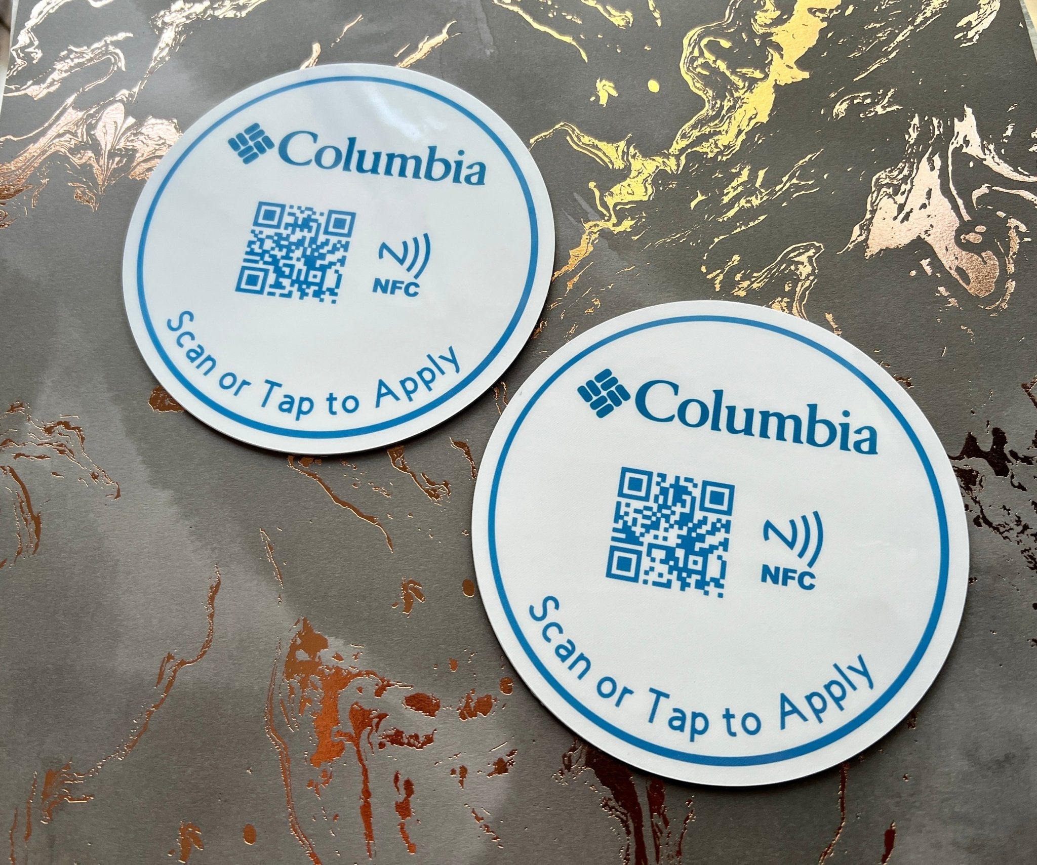 custom tap sticky counter sign plate. custom logo and qr, tap to share contact info and review site