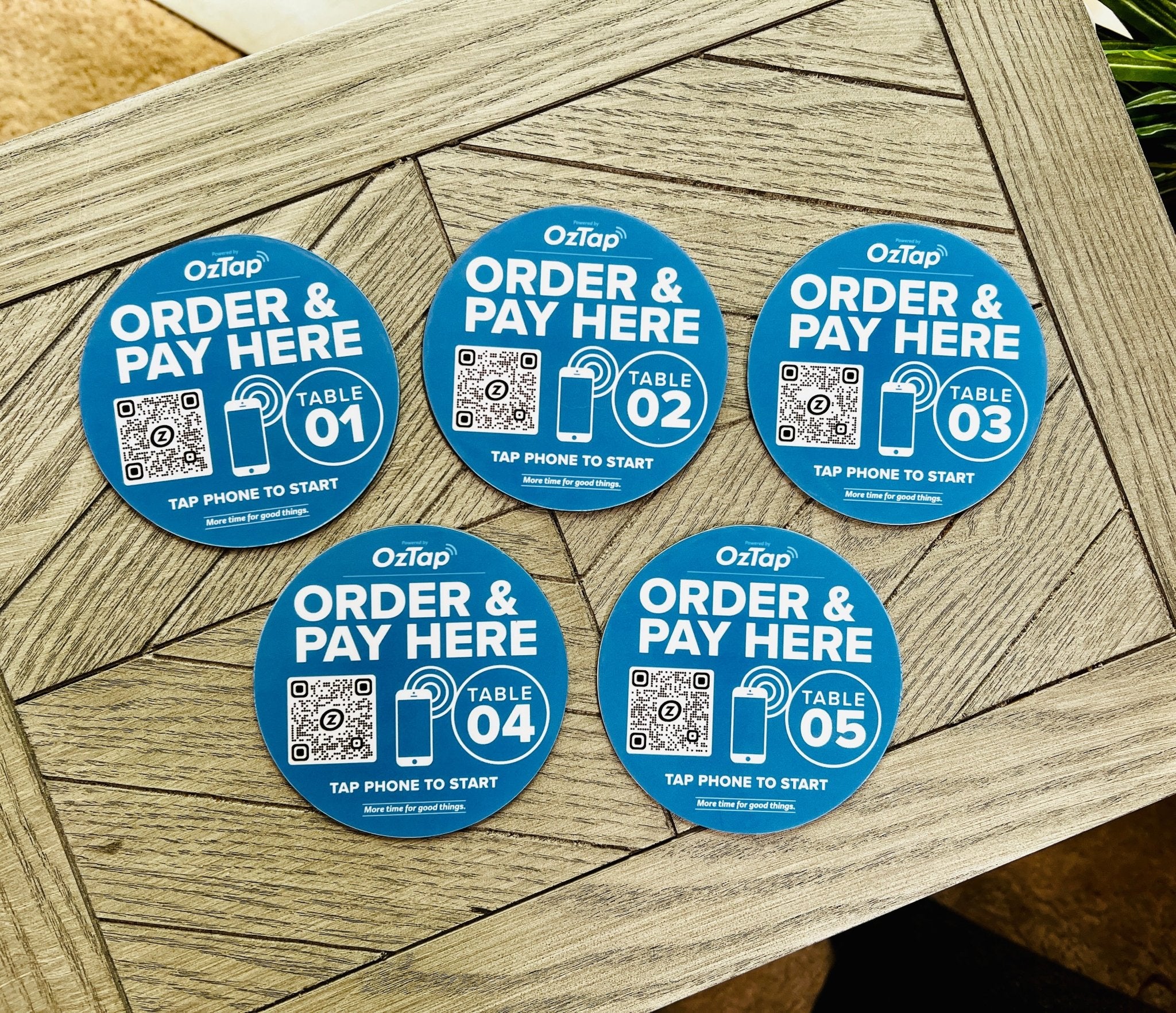 custom tap sticky counter sign plate. custom logo and qr, tap to share contact info and review site