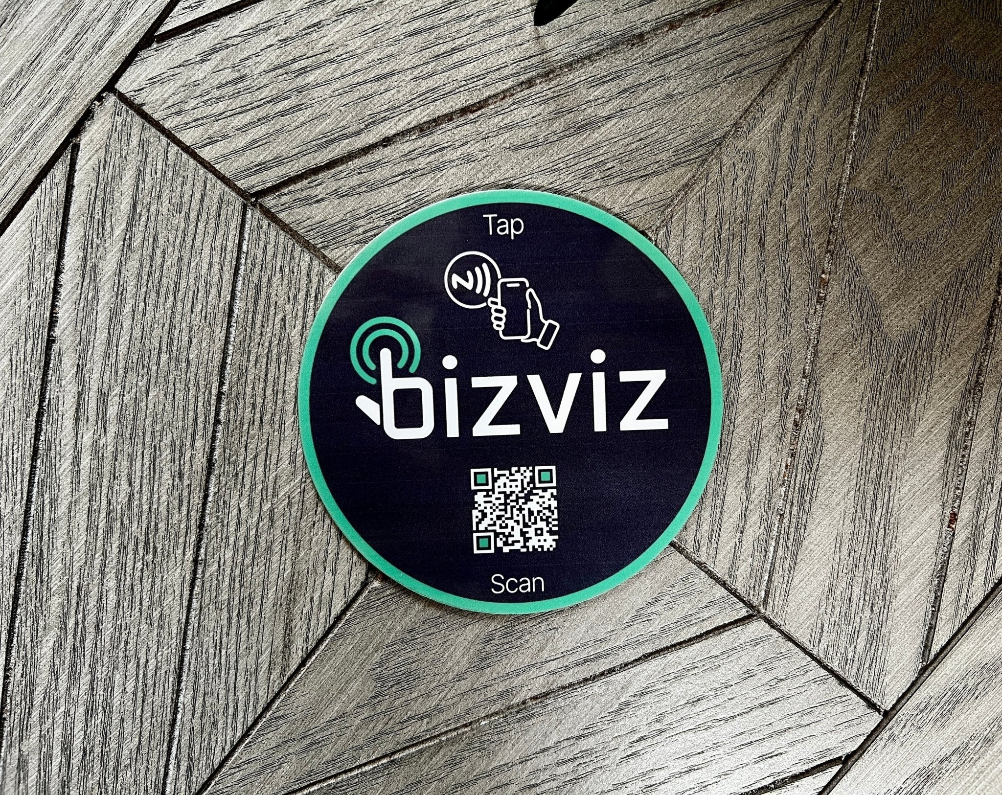 custom tap sticky counter sign plate. custom logo and qr, tap to share contact info and review site