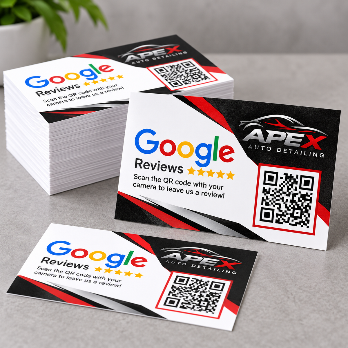 Custom paper handout Google review cards with QR code, sold in 500 or 1,000 packs