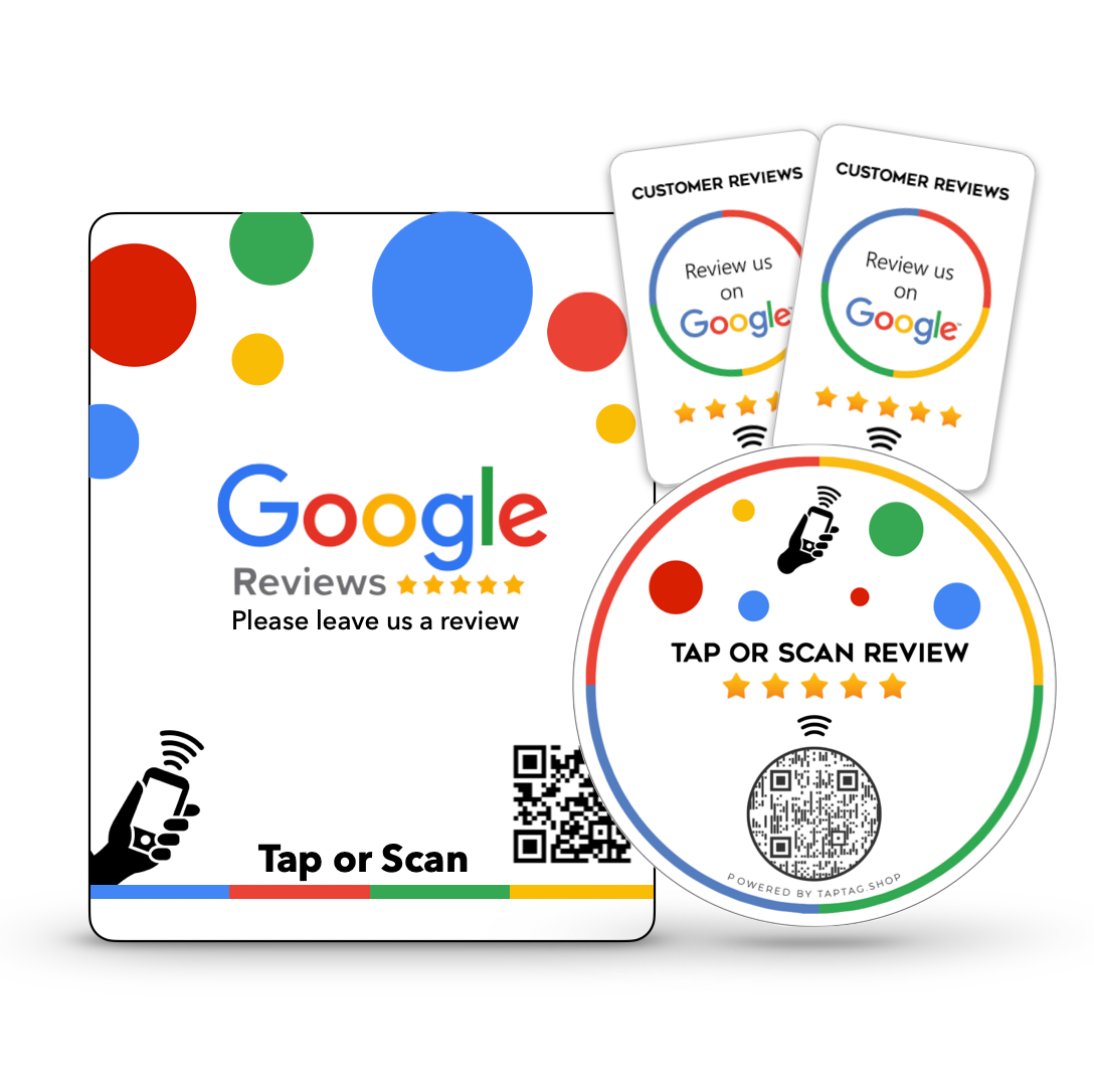 Tap Google review products for businesses. Tap To leave a google review. Multiple product options in each pack