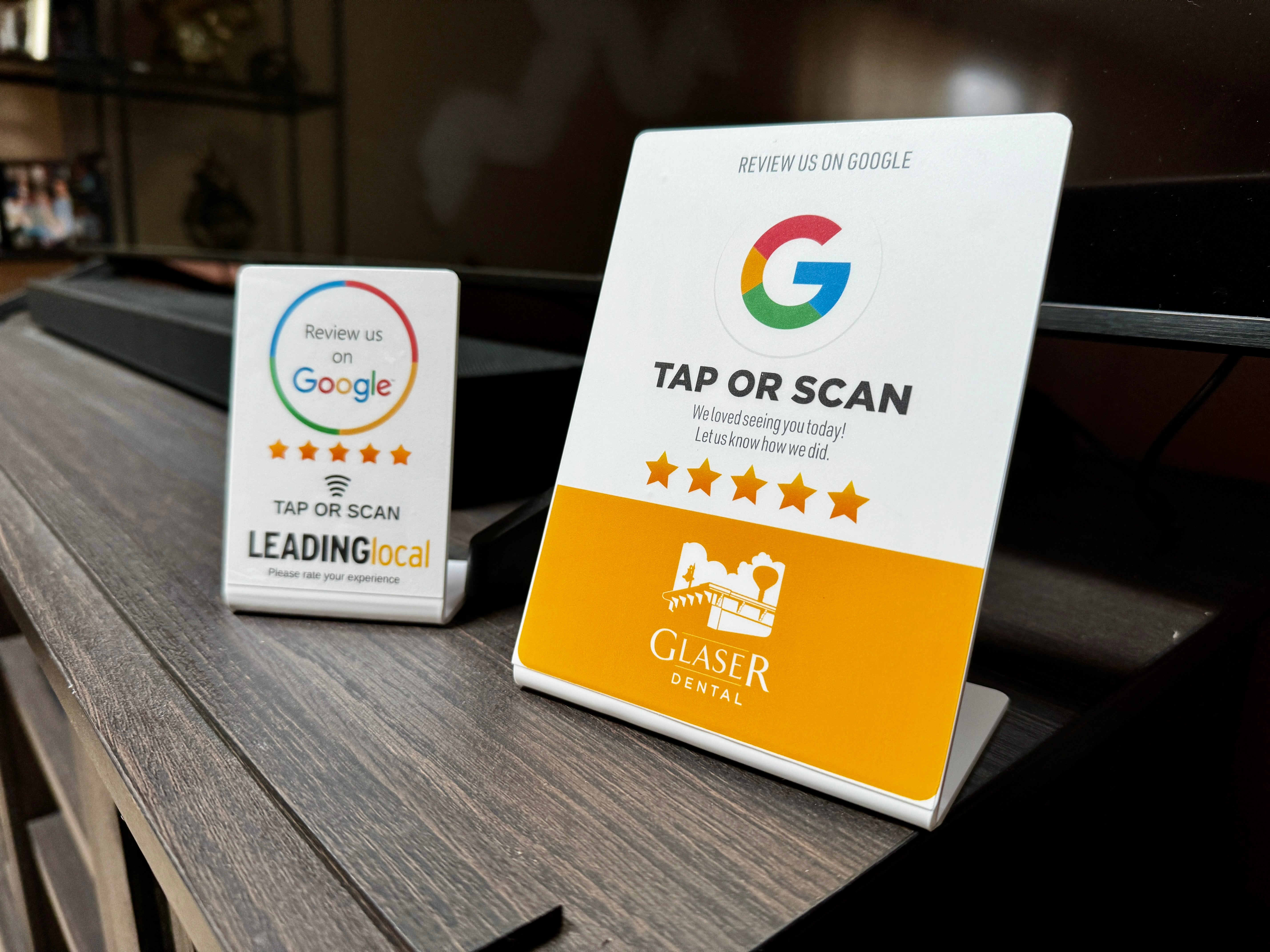 Small and large custom tap standup sign with NFC and QR