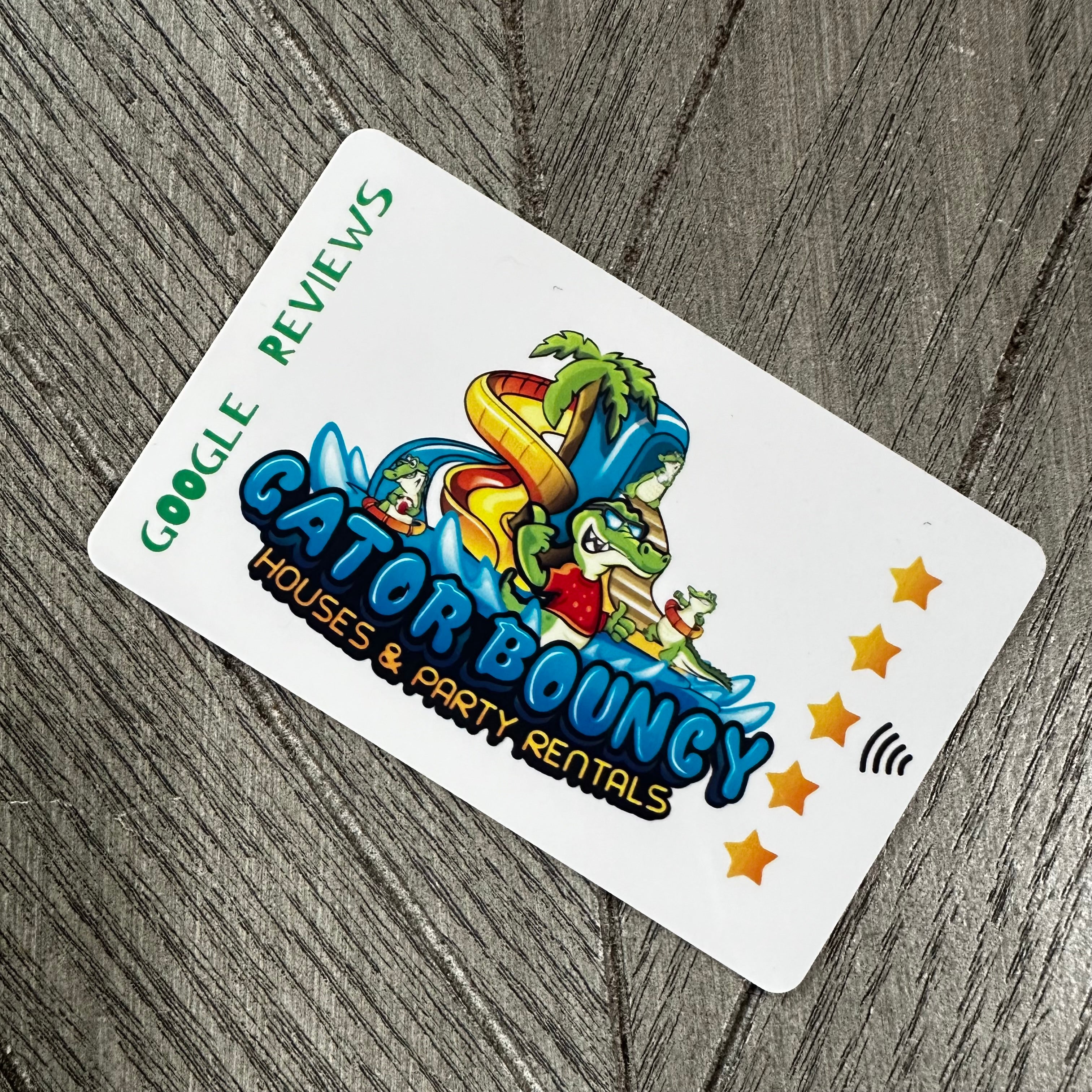 Custom google card where you can upload your own logo. Custom tap review card