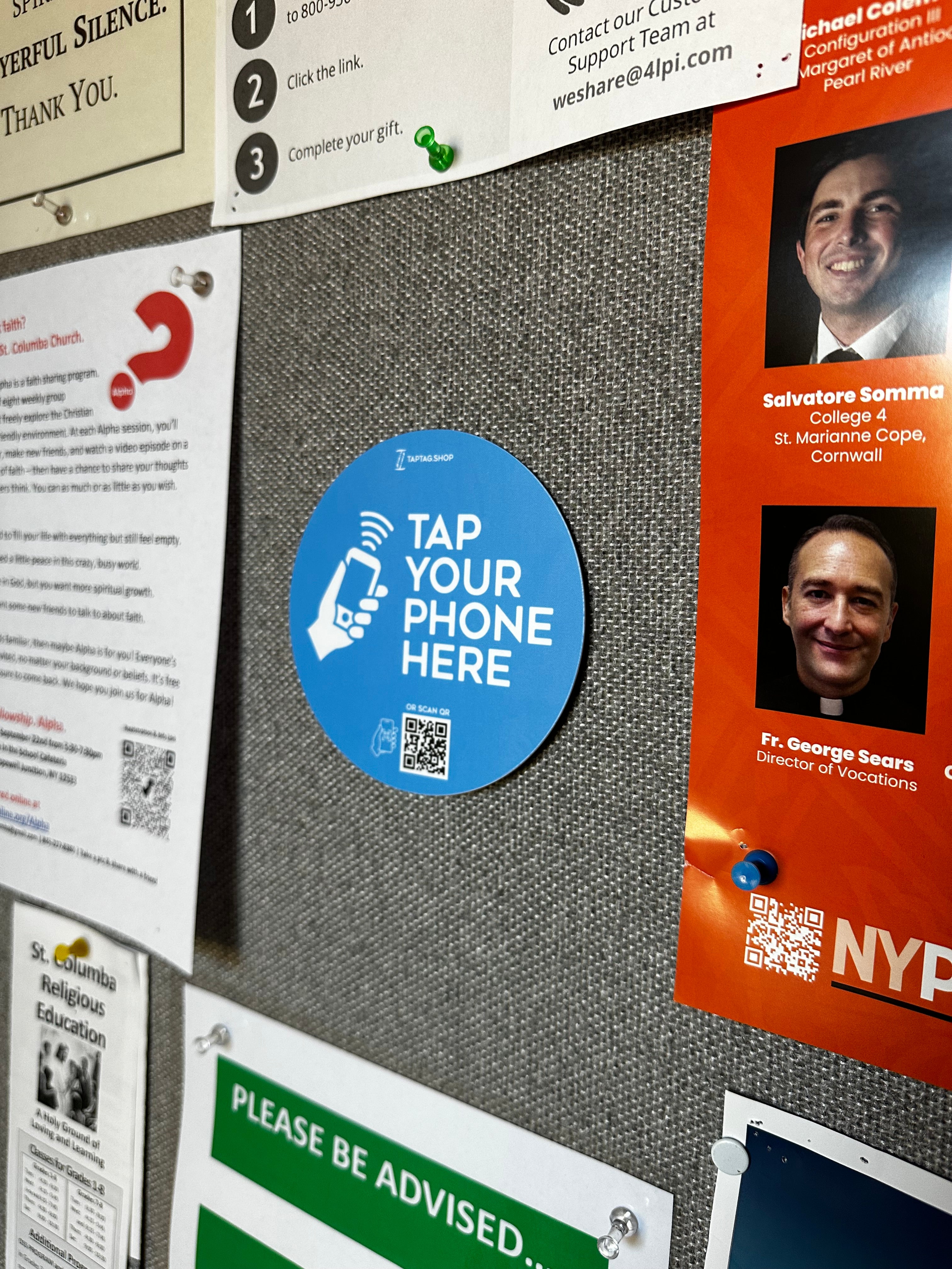 tap to scan qr sign on church bulletin board