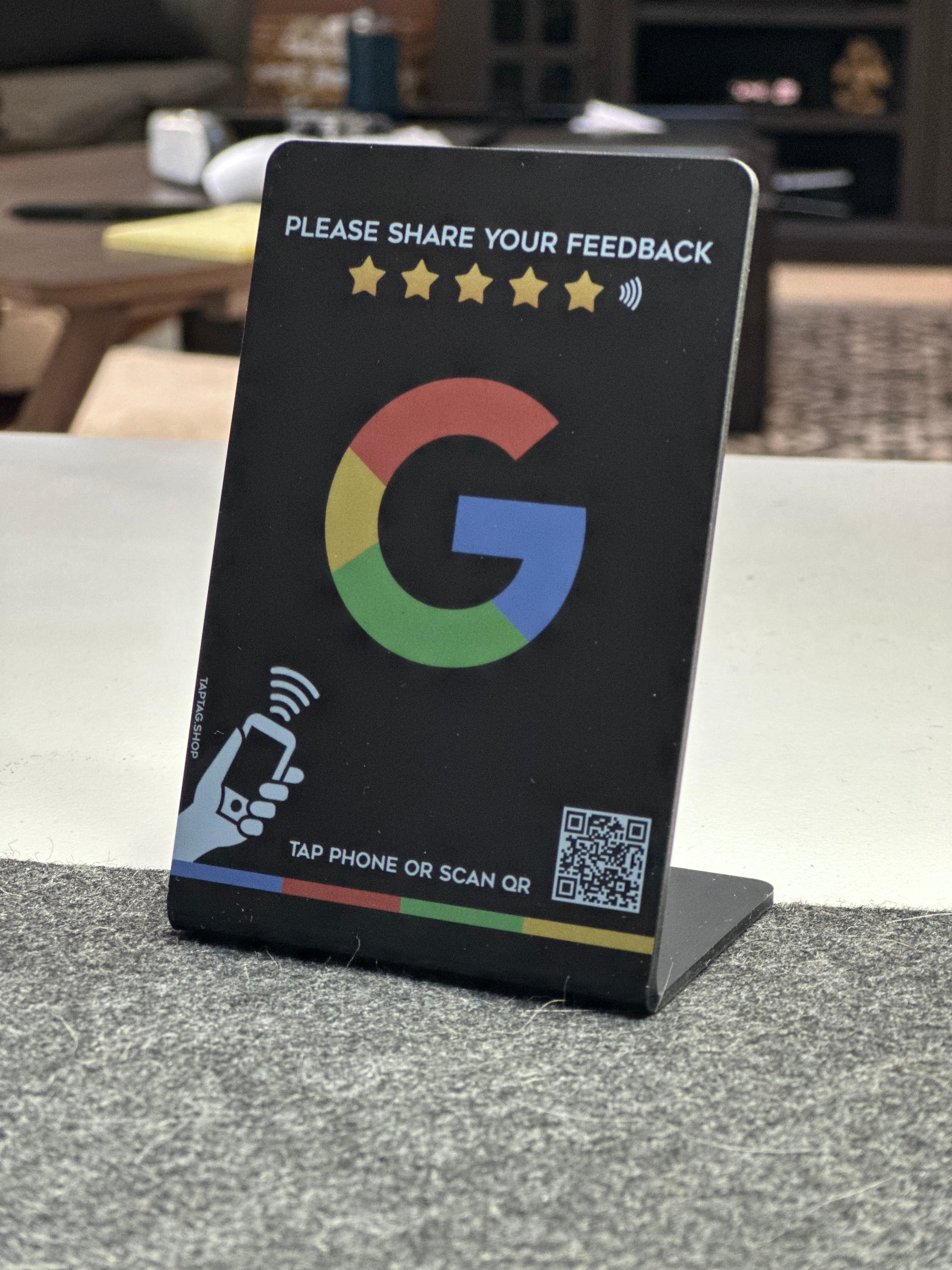 Black Google Tap QR Review Standup Sign