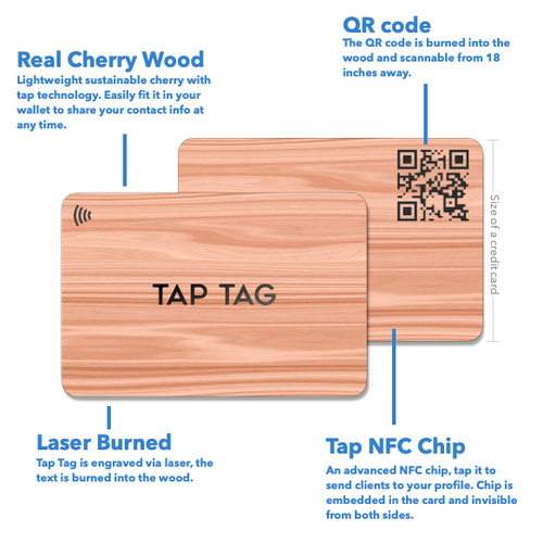 Tap Tag Classic Wood Tap Card| Tap Business Cards with QR Code