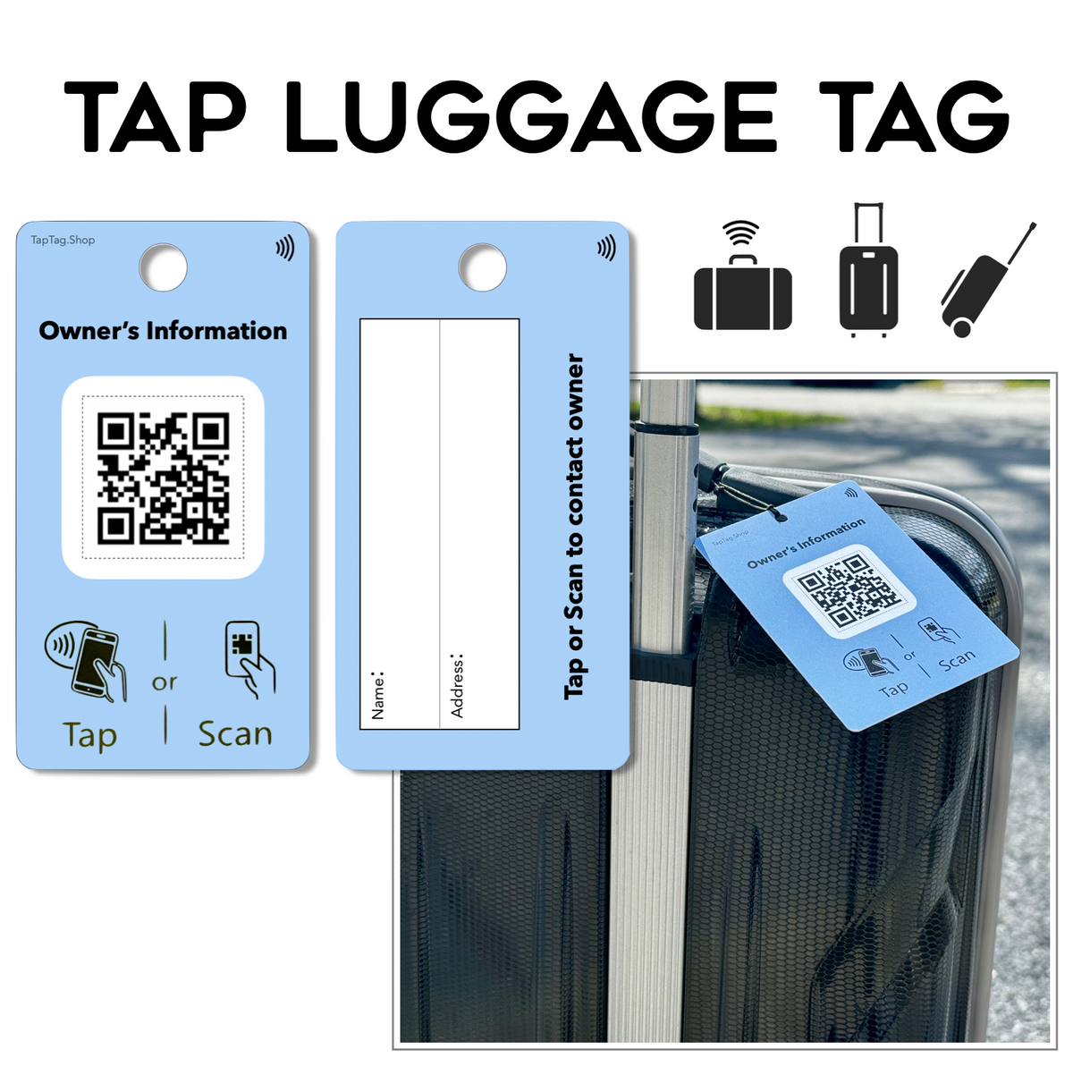 Tap Tag Samples Tap Luggage Tag | Free Digital Profile | Ships Today