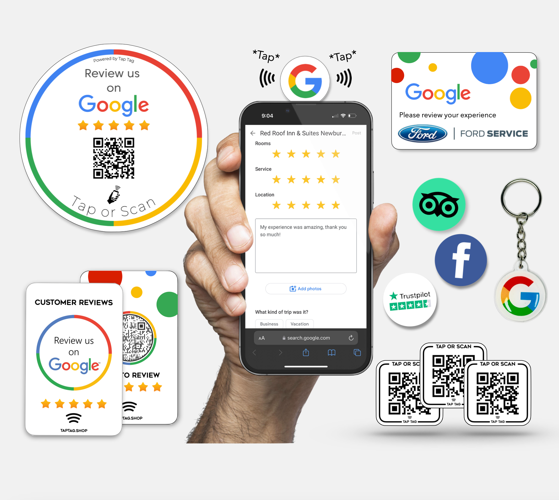 Tap Google Review Product, Tap Review Card, Tap Google Product