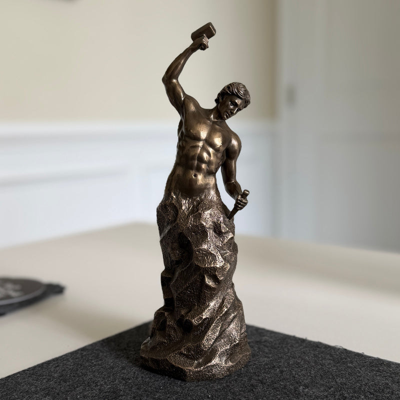 Self made man statue, gift for entrepreneurs and business professionals. Man chiseling himself. Man building himself. Figurine stature. 