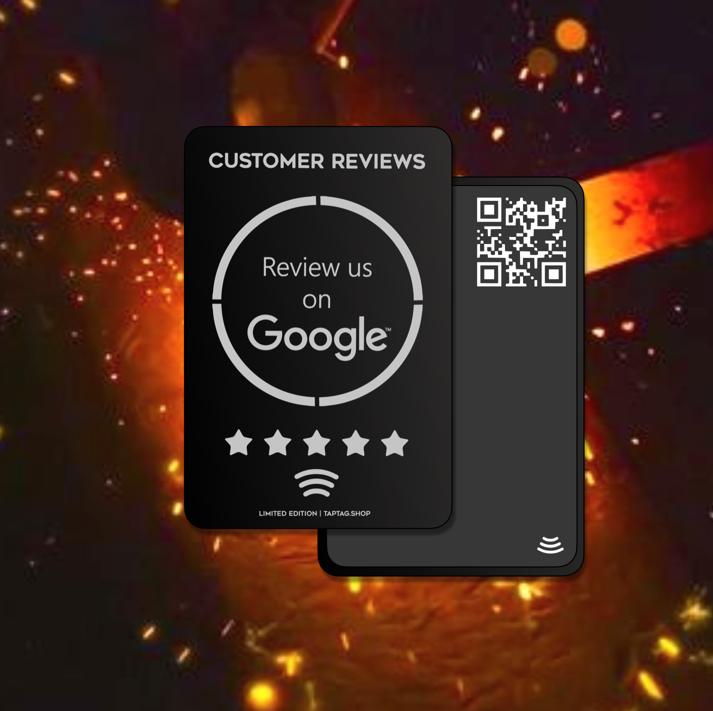 Stainless steel metal google tap review card, tap fro reviews. 