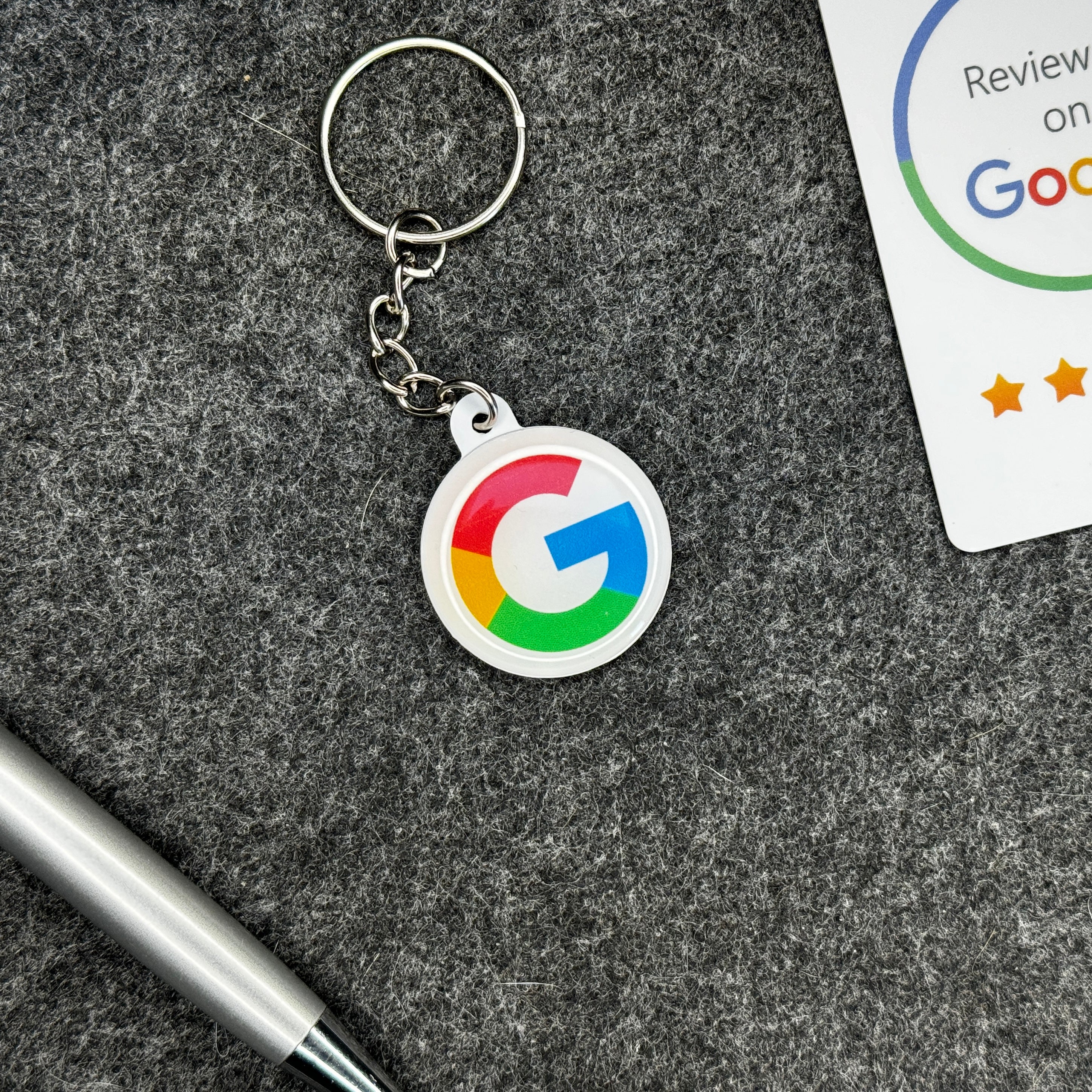 Tap Google Review Keychain, tap for google reviews. QR and tap ability