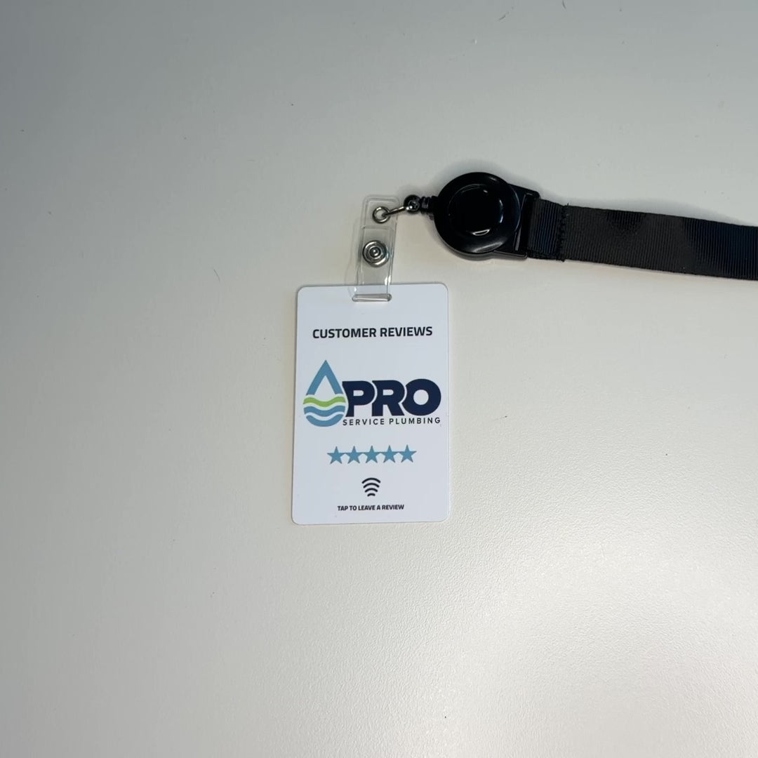 Video of Custom tap lanyard to capture reviews. Tap to a smartphone to get google reviews. Customize with your own logo or graphics. NFC technology with lanyard. 