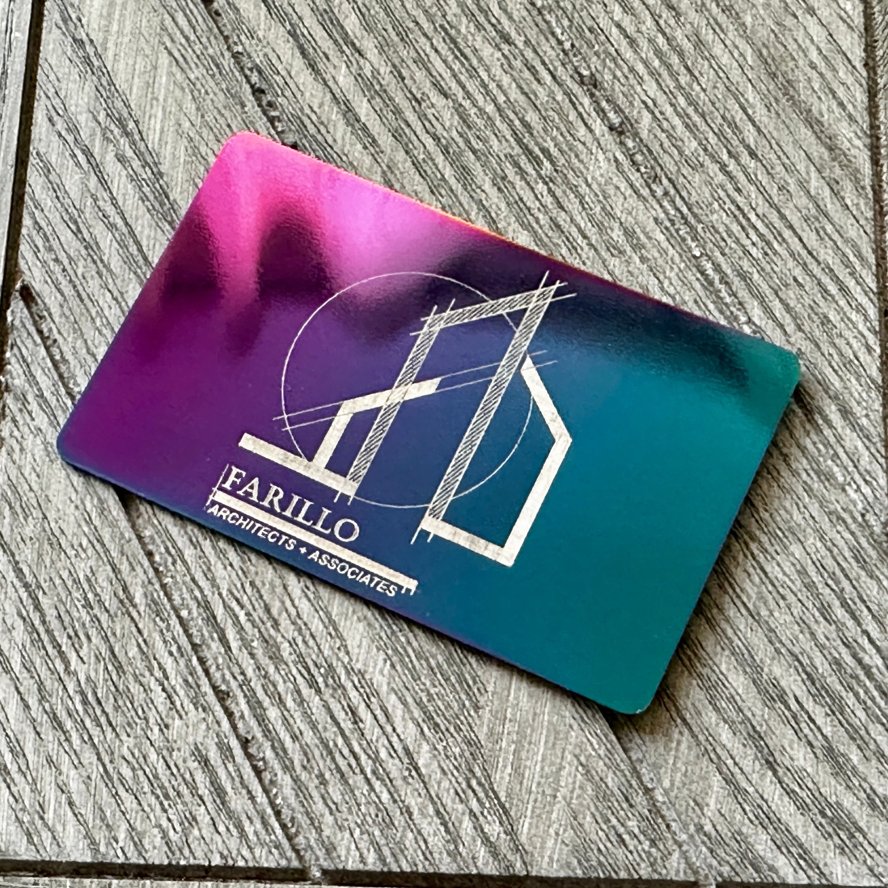 Custom engraved Iridescent chrome NFC Card, tap to share contact information and digital profile