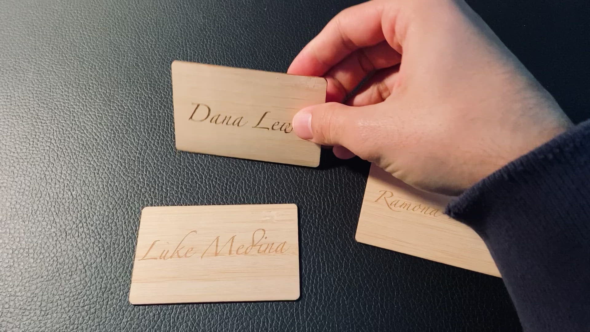 Wood Bamboo NFC business card engraved video