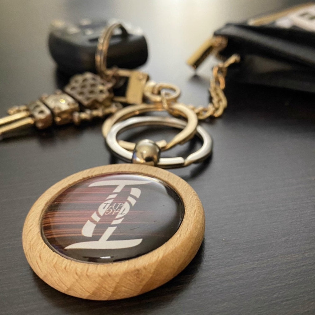 Laser Cut Leather Keychain - Black and Yellow