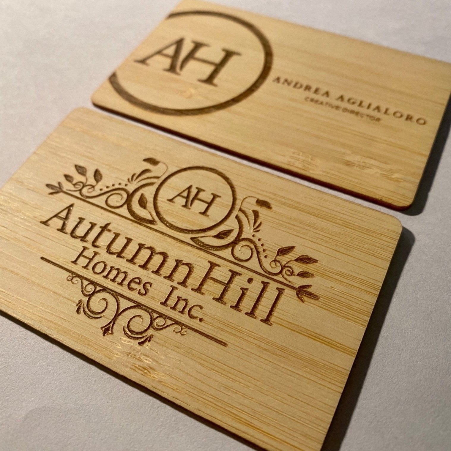 Custom Bamboo wood tap nfc business card. burn engraved logo and text. tap to share contact information and digital profile