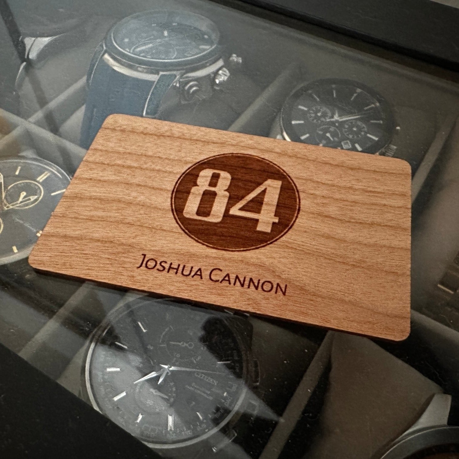 Custom Cherry wood nfc tap business card, tap to share contact info and digital profile. burn engrave