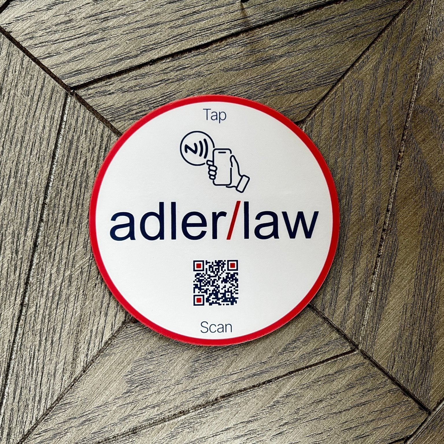 custom tap sticky counter sign plate. custom logo and qr, tap to share contact info and review site
