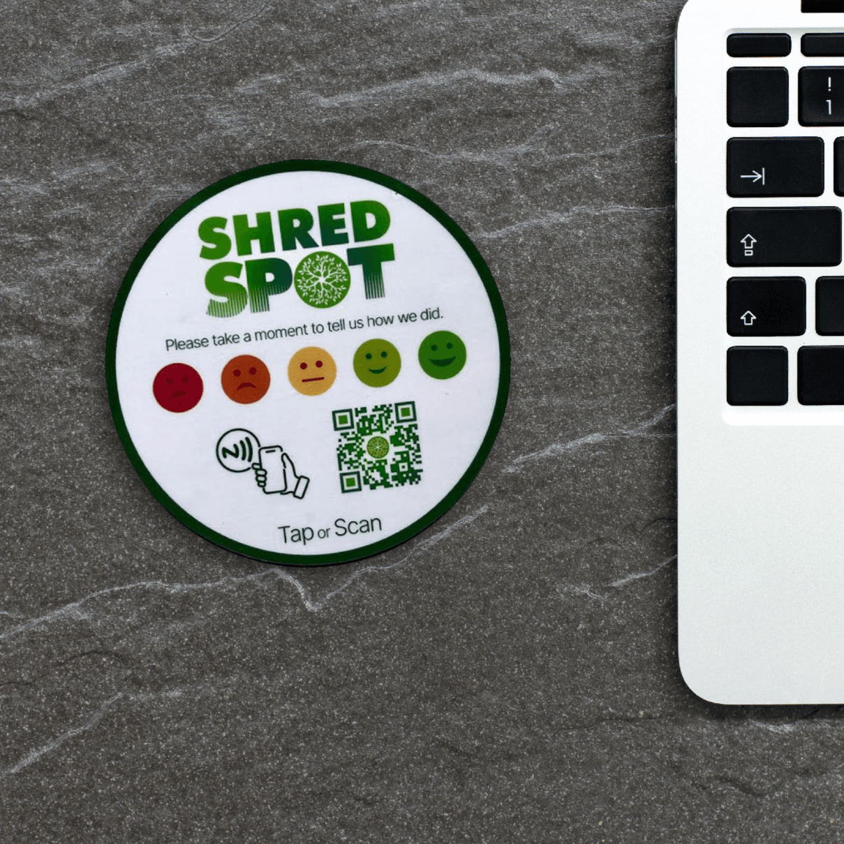 custom tap sticky counter sign plate. custom logo and qr, tap to share contact info and review site