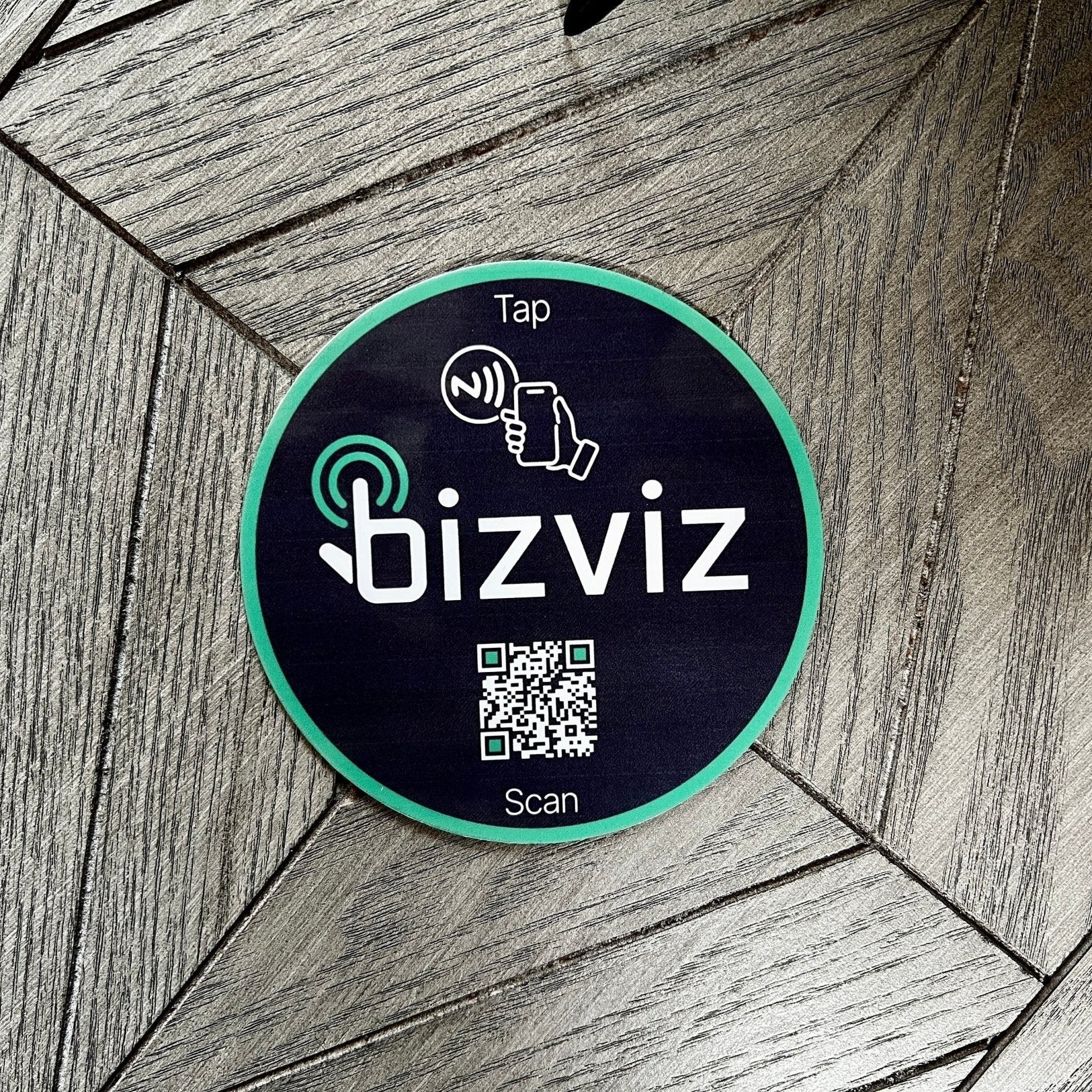 custom tap sticky counter sign plate. custom logo and qr, tap to share contact info and review site